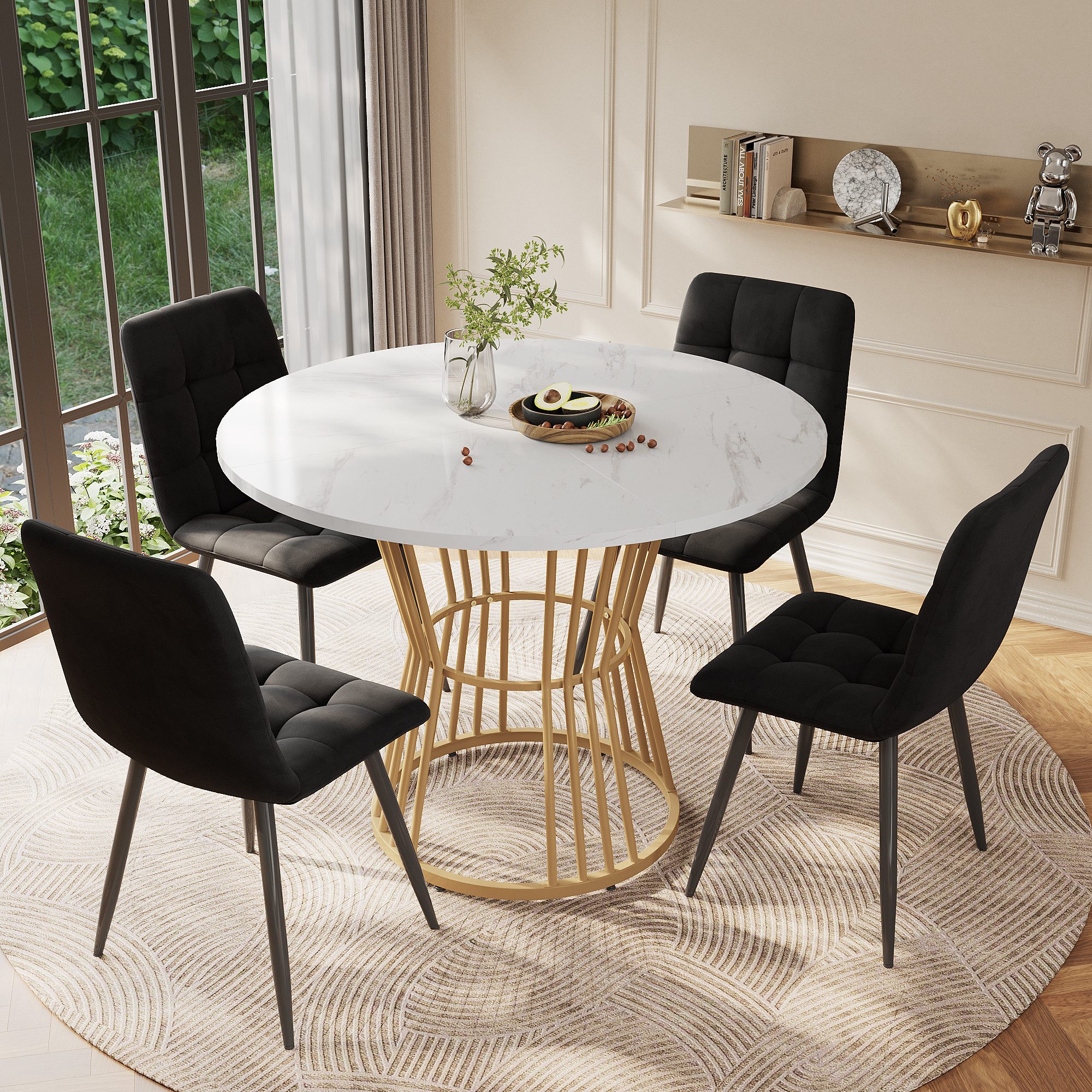 KLAM HOME Esstisch Weiß mit metallbein (1 stück), küchentisch, stabiler metallrahmen (moderne marmor - Oder esstische, frühstückstisch), geeignet für Esszimmer, Wohnzimmer