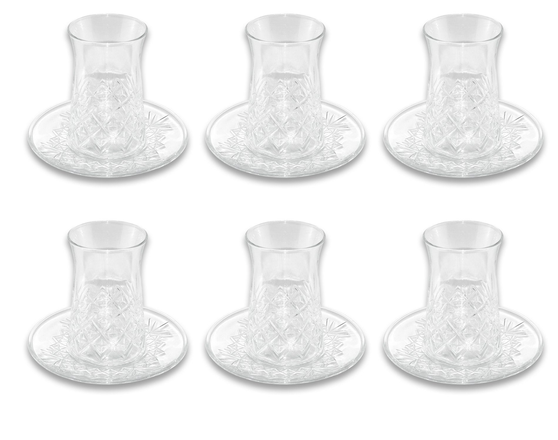 Pasabahce Gläser-Set Timeless, Glas, Teeglas Set 12 Teilig mit Untertassen