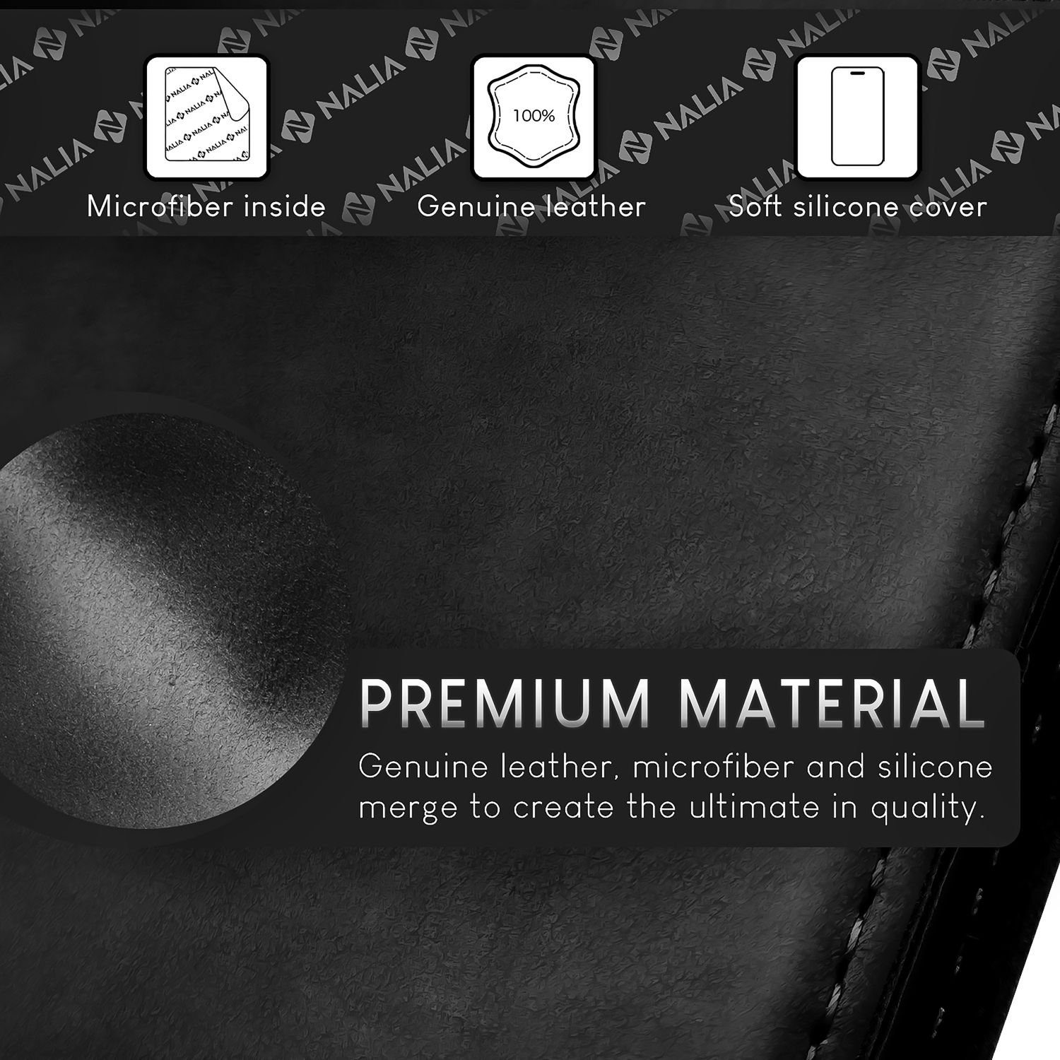 Nalia Smartphone-Hülle Apple iPhone 15 Pro Max 17 cm (6,7 Zoll), Echt Leder Etui / Standfunktion Kickstand / RFID Schutz Handyhülle