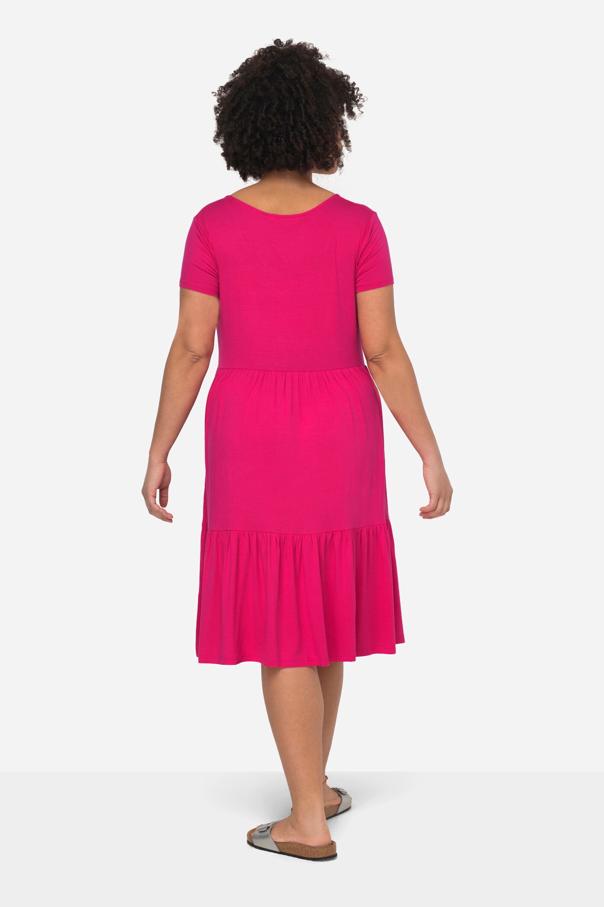 Janet & Joyce Midikleid Jerseykleid Rundhals Halbarm Saum-Volants