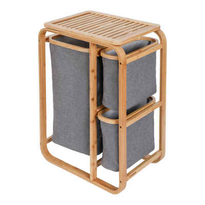 Lumaland Ausziehwäschekorb aus Bambus - 1 XL Fach + 2 Kompaktfächer, mit 3 Wäschesäcken aus Stoff - ca. 49,5 x 33 x 71 cm (L x B x H)