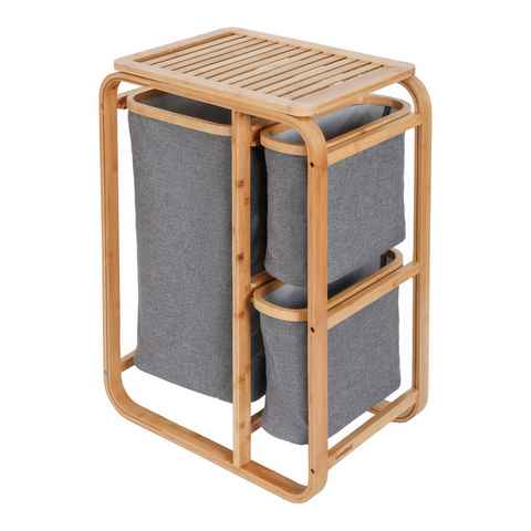 Lumaland Ausziehwäschekorb aus Bambus - 1 XL Fach + 2 Kompaktfächer (Set, Aufbewahrungsboxen), mit 3 Wäschesäcken aus Stoff - ca. 49,5 x 33 x 71 cm (L x B x H)