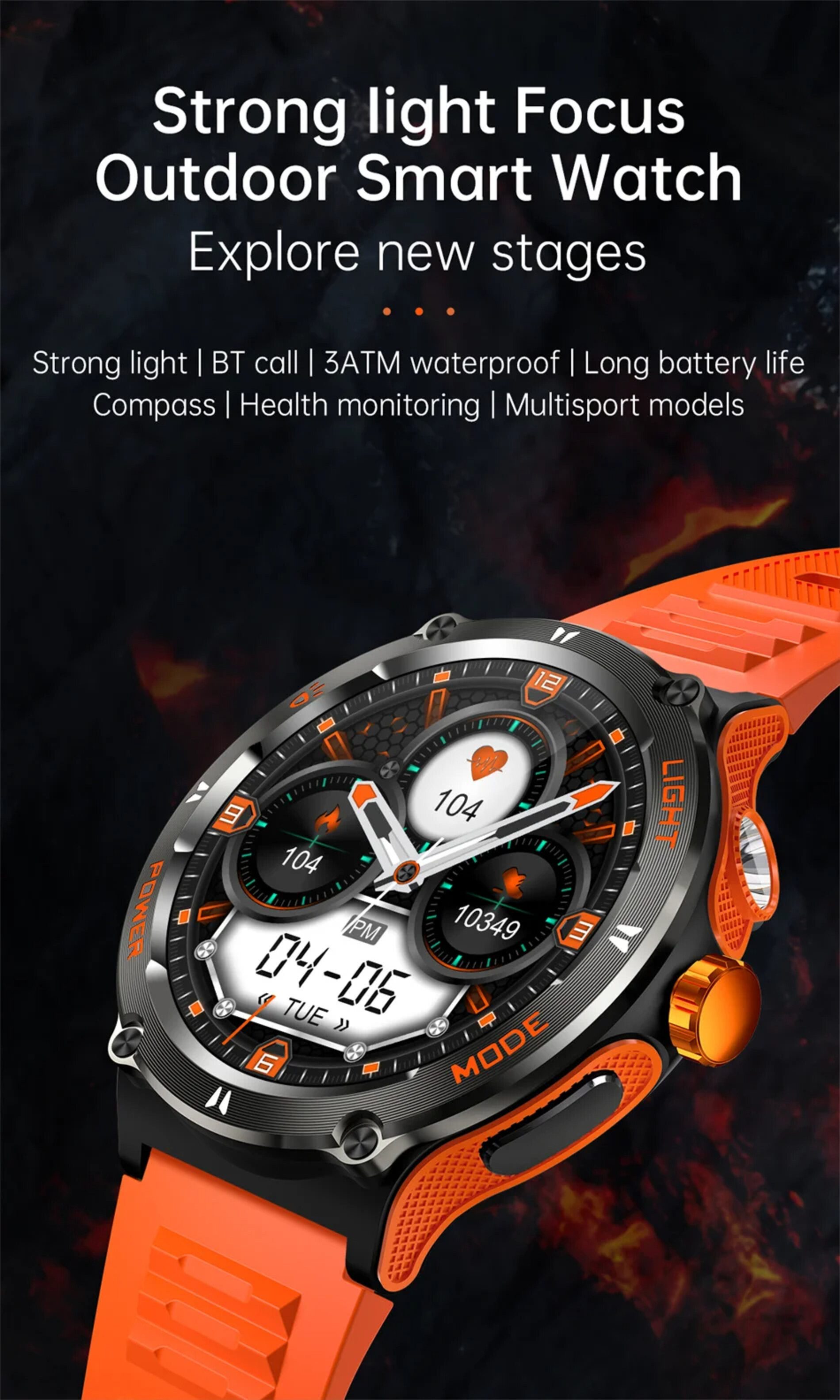 Nagham Ghazal Aswad Smartwatch Sport Tracker Kompass LED Taschenlampe Bluetooth Anruf 2025 Smartwatch (1.53 Zoll)