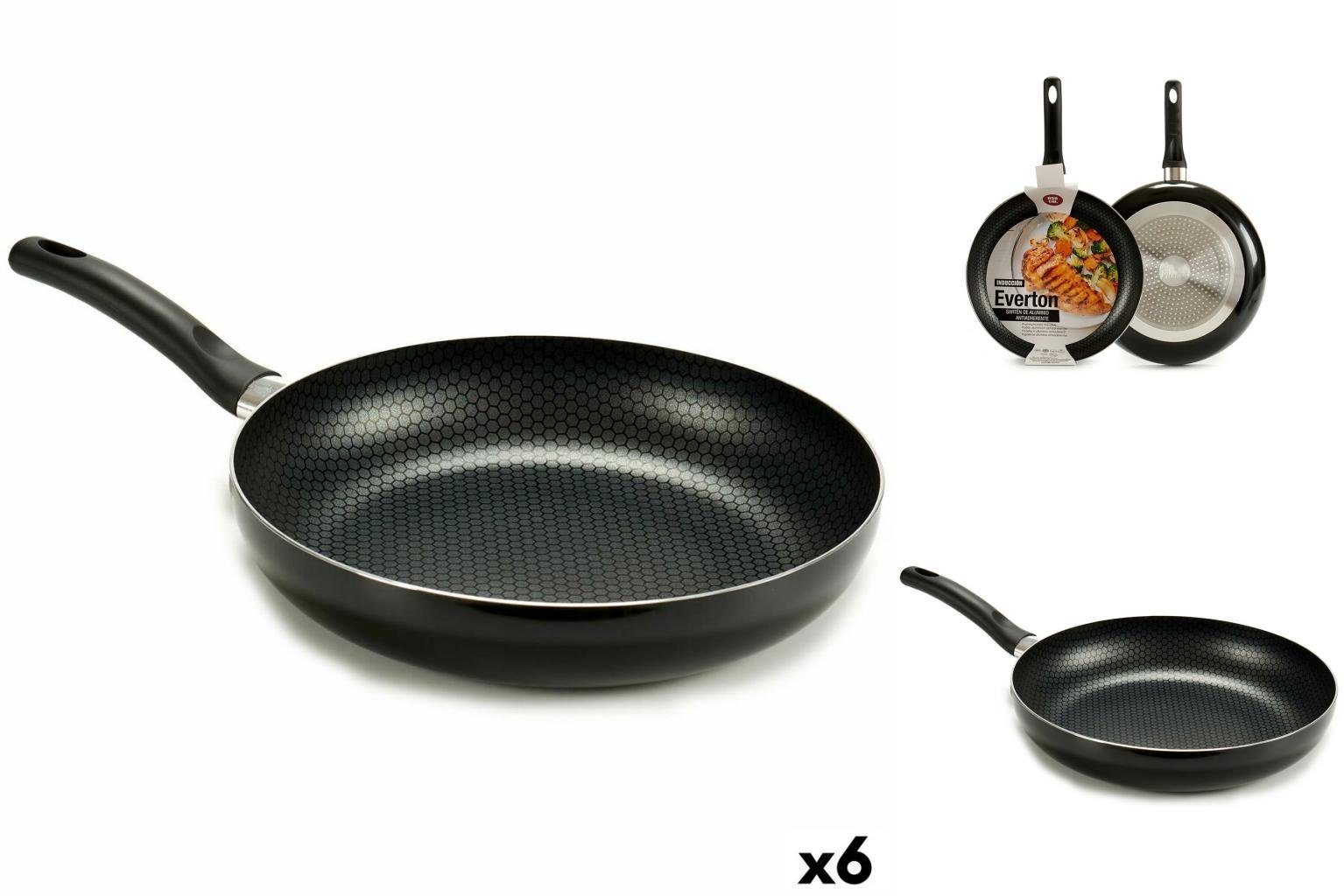 Bigbuy Kochtopf Pfanne Everton 30 cm Schwarz Aluminium 6 Stück Schmorpfanne Bratpfanne