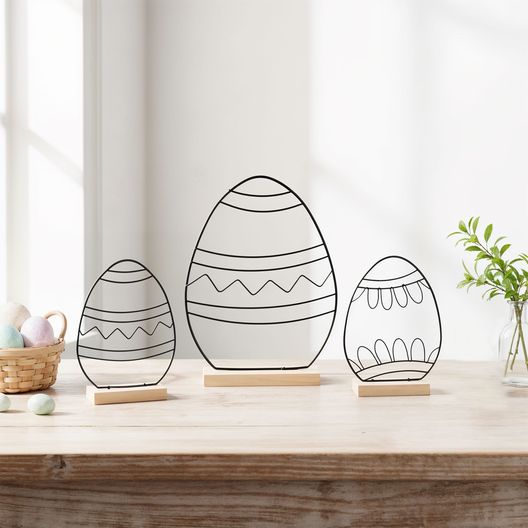 Levandeo® Osterhase, 3er Set Deko Aufsteller Osterei Metall Schwarz Osterdeko Tischdeko