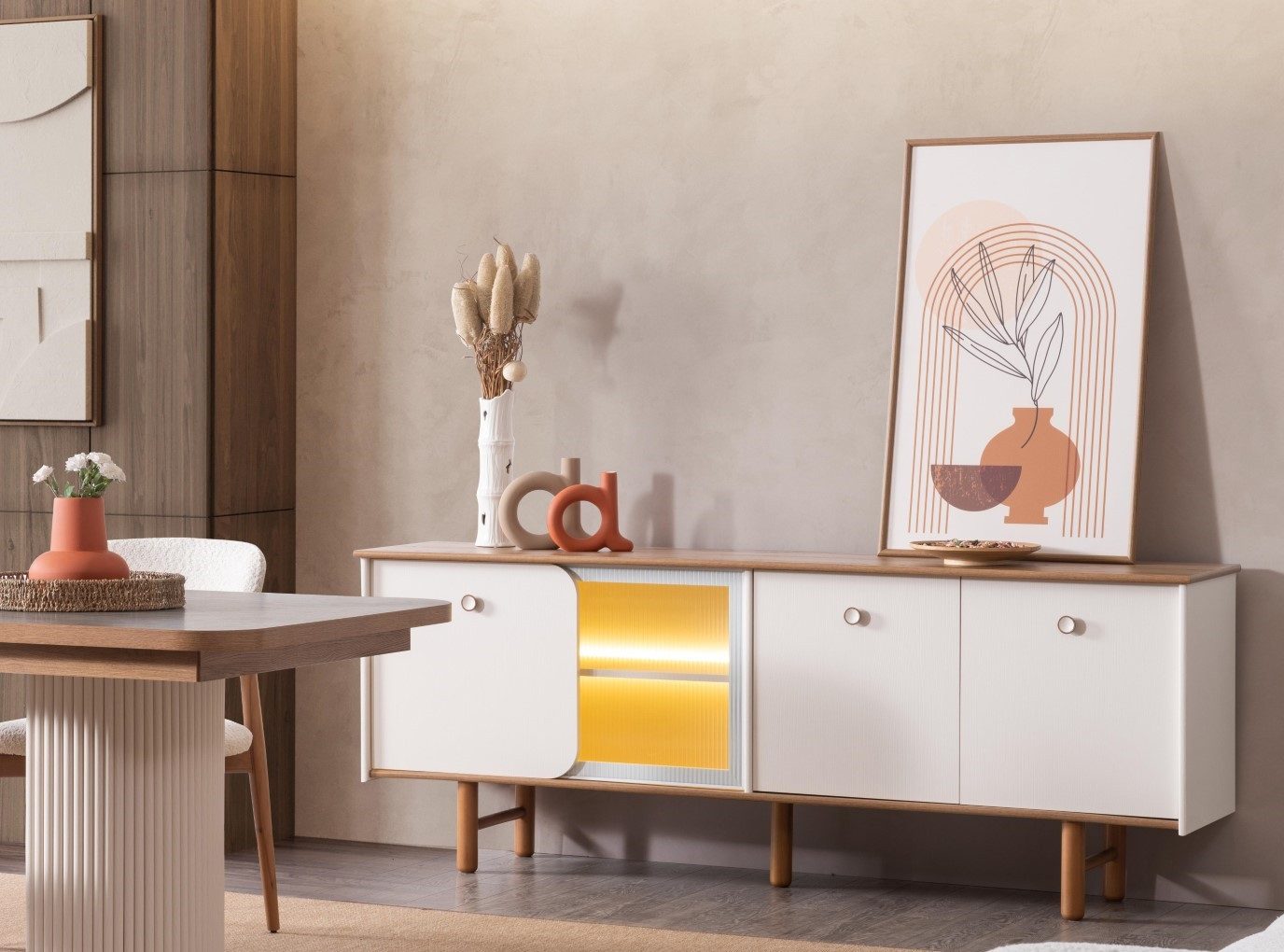 JVmoebel Sideboard Beige Holz Konsole mit stilvollem Design und viel Stauraum, Made in Europa
