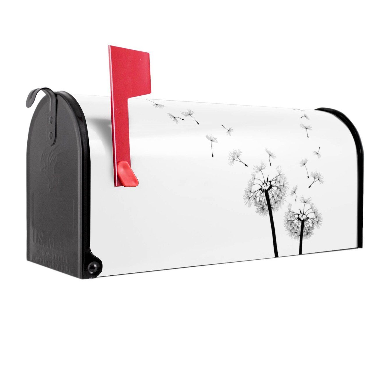 banjado Amerikanischer Briefkasten Mailbox Pusteblume 2 (Amerikanischer Briefkasten, original aus Mississippi USA), 22 x 17 x 51 cm schwarz