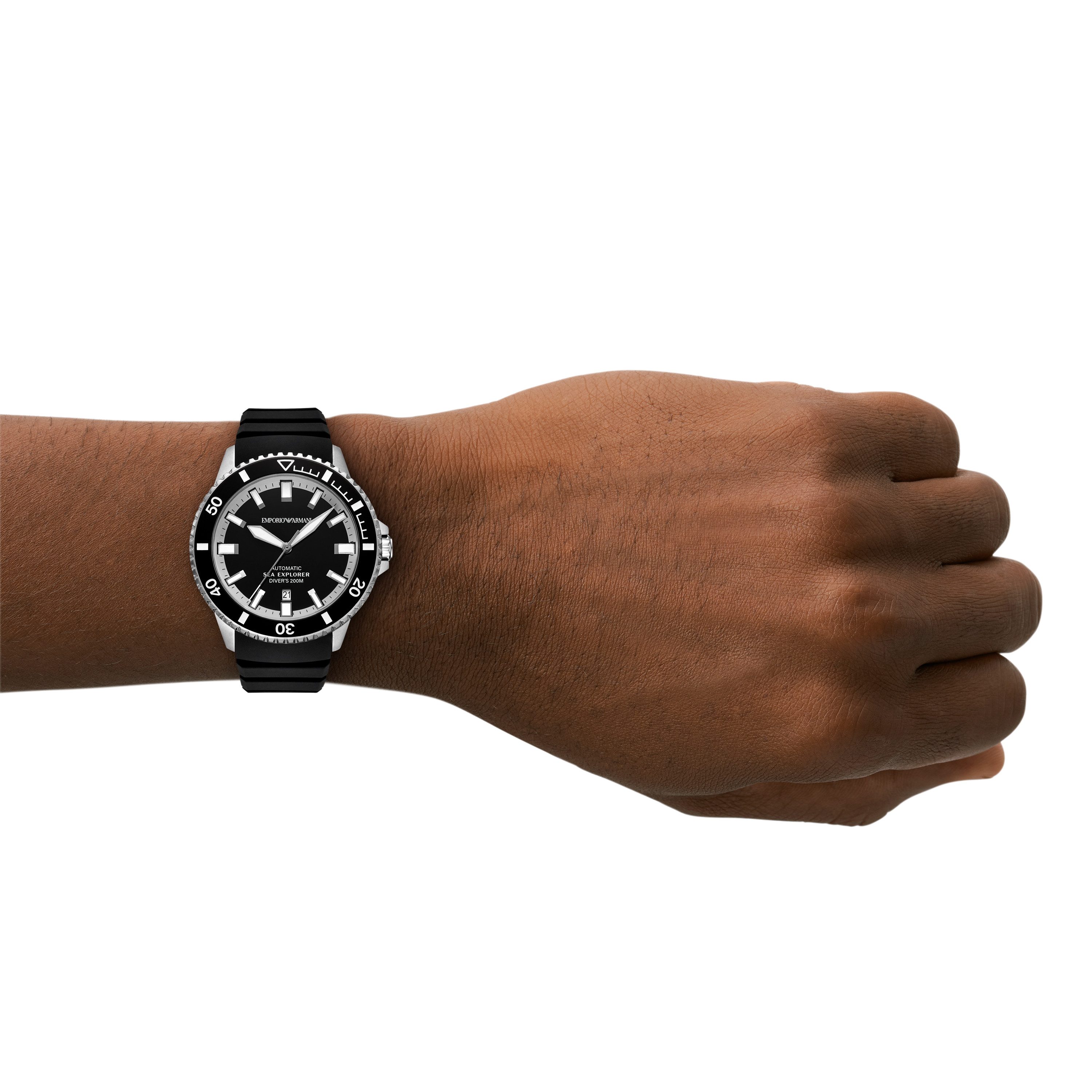 Emporio Armani Automatikuhr AR60086, Armbanduhr, Herrenuhr, Mechanische Uhr, Silikonarmband, analog, Tag