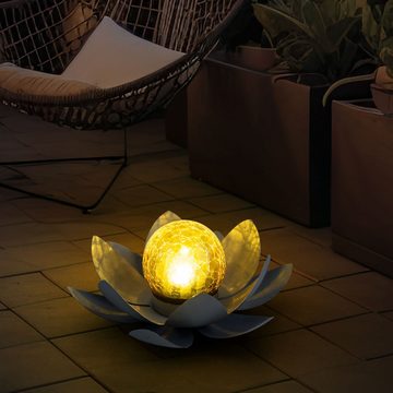 etc-shop Gartenleuchte, LED-Leuchtmittel fest verbaut, 2er Set LED Solar Außen Lampen Lotus Blumen Garten Beleuchtung