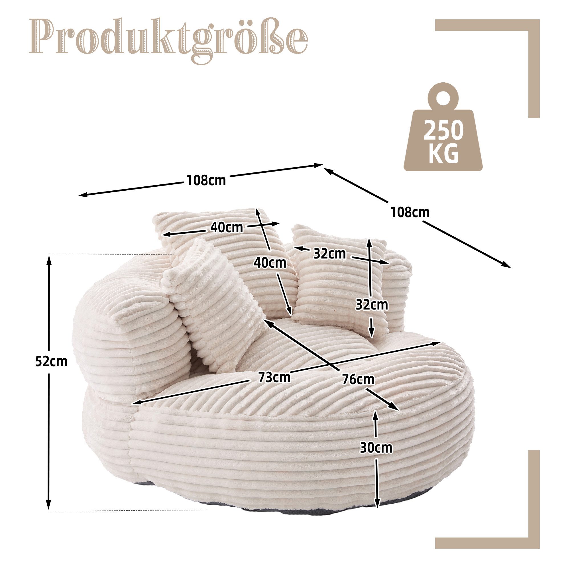 Celya Sitzsack Lazy Sofa Gaming Sofa Stuhl mit drei Kissen,hoch Rücken Cord günstig online kaufen