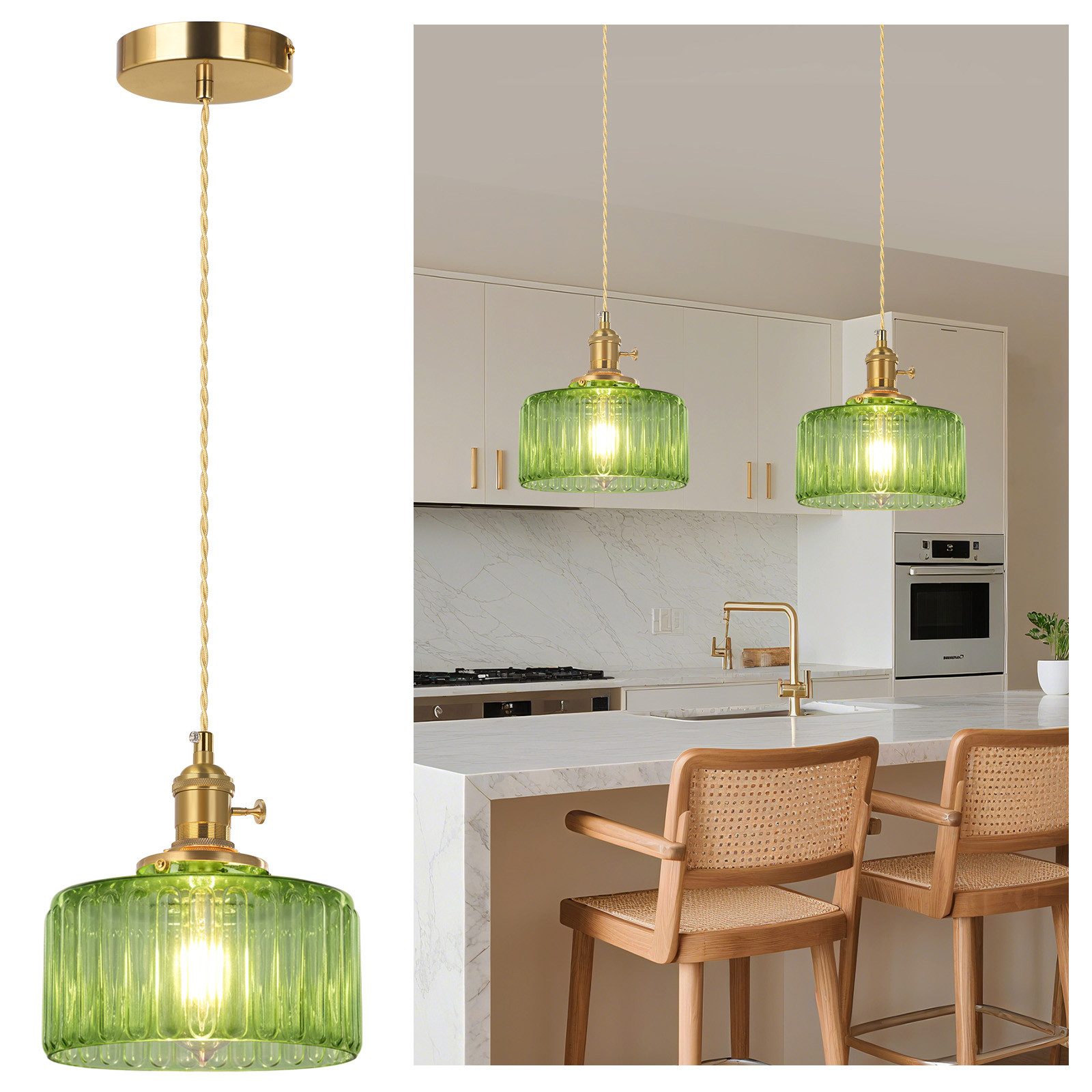 Sunicol Pendelleuchte LED Glas Hängelampe höhenverstellbar, Vintage, Warmwe günstig online kaufen