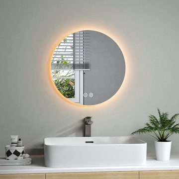 S'AFIELINA Badspiegel LED Runder Badezimmerspiegel mit Berührungsschalter +3 Lichtfarbe, Touch-Schalter,3000/4000/6500K Lichtfarbe,Einstellbare Helligkeit,IP44