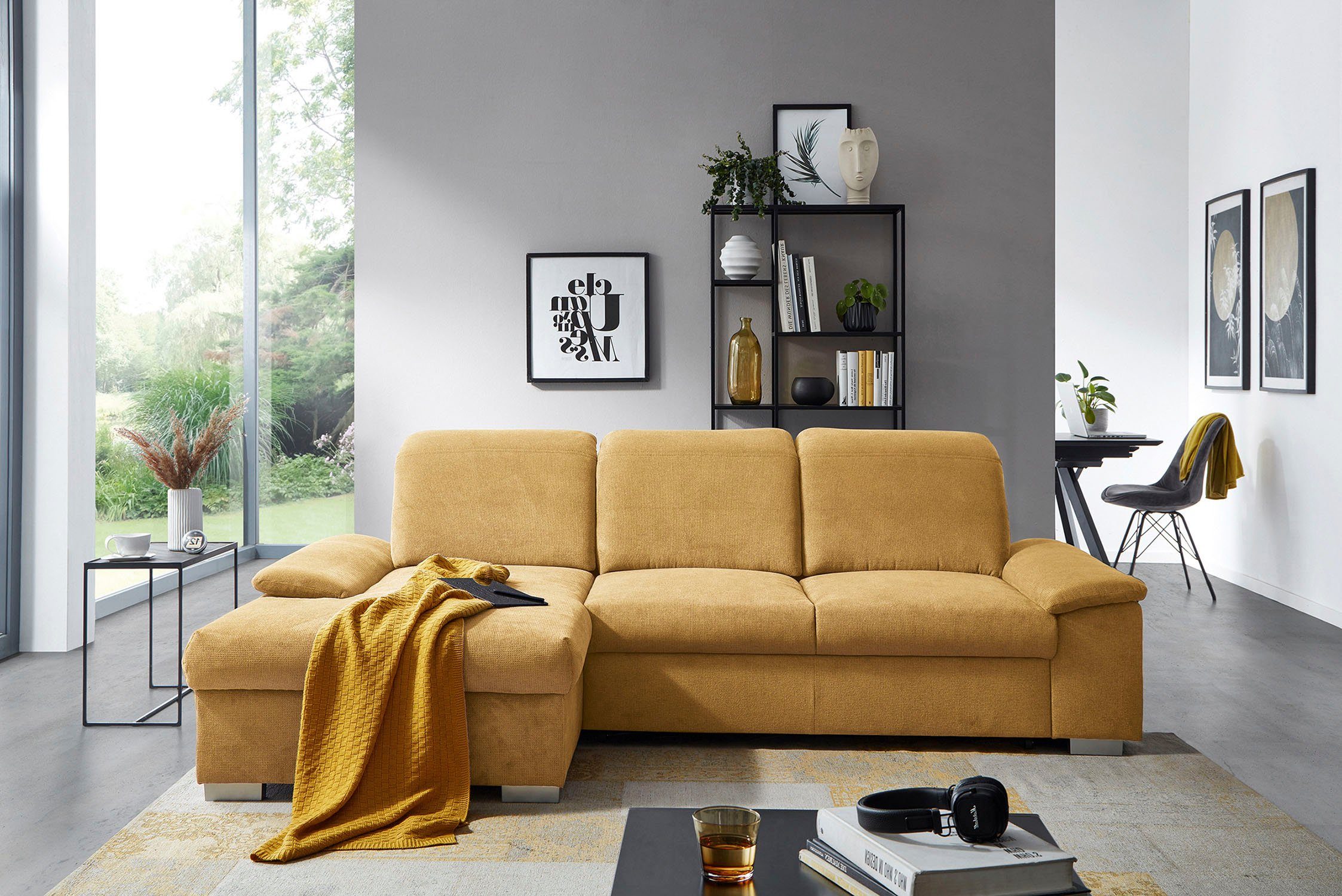 CALIZZA INTERIORS Ecksofa Moli 2, Bettkasten, Schlaffunktion, Kopfteilverstellung, Sitztiefenverstellung kurkuma | Ecksofas