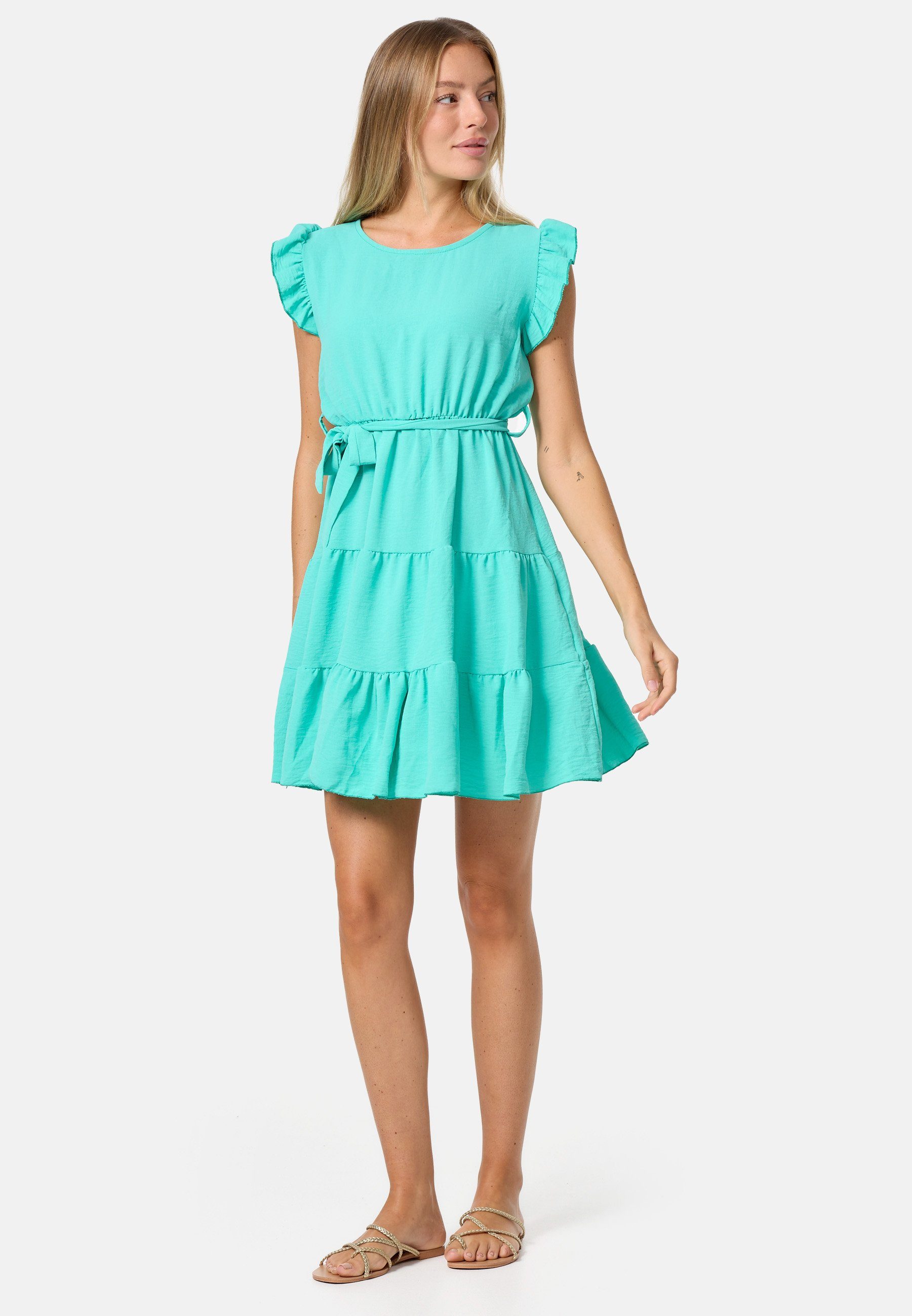 Grün Minikleid in mit (Sommerkleid SELECTED PM-27 Kleid PM Midi Rüschen Einheitsgröße)