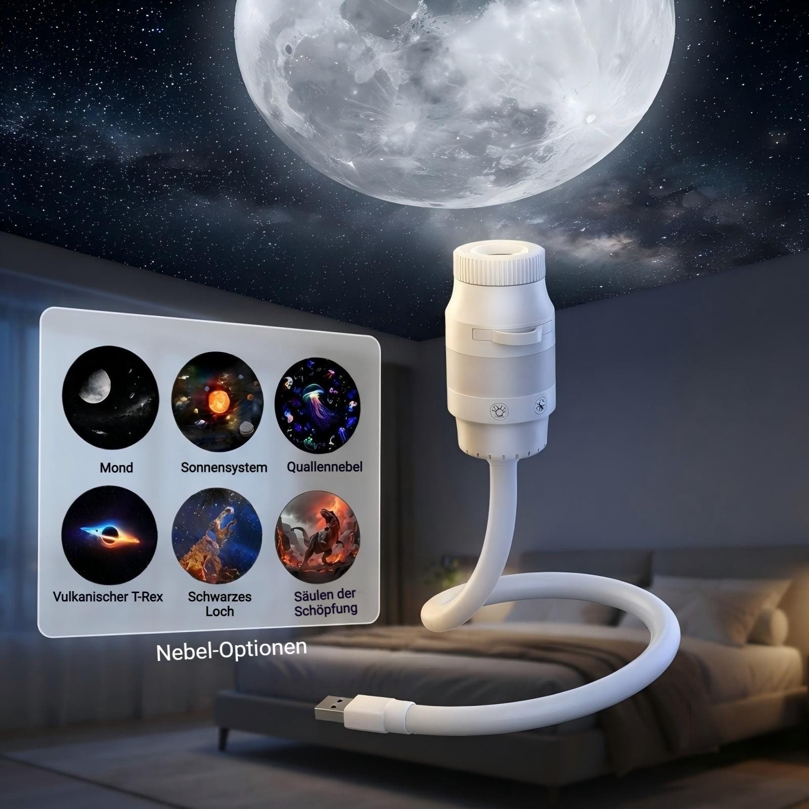 QUBEBU LED Nachtlicht Sternenhimmel Projektor USB Sternenprojektor mit 6 Projektionsfolien, Touch-Steuerung, LED fest integriert, Galaxy Starry Deckenprojektor für Schlafzimmer, Planetarium Projector, 2-in-1 Flexibel Dimmbar Nachtlicht, Geschenke für Erwachsene Kinder