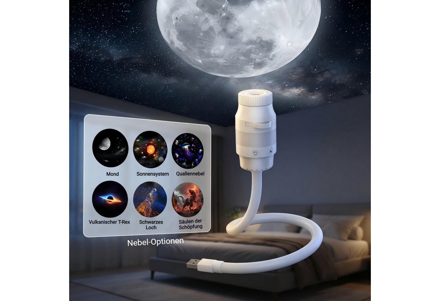 QUBEBU LED Nachtlicht Sternenhimmel Projektor USB Sternenprojektor mit 6 Projektionsfolien, Touch-Steuerung, LED fest integriert, Galaxy Starry Deckenprojektor für Schlafzimmer, Planetarium Projector, 2-in-1 Flexibel Dimmbar Nachtlicht, Geschenke für Erwachsene Kinder
