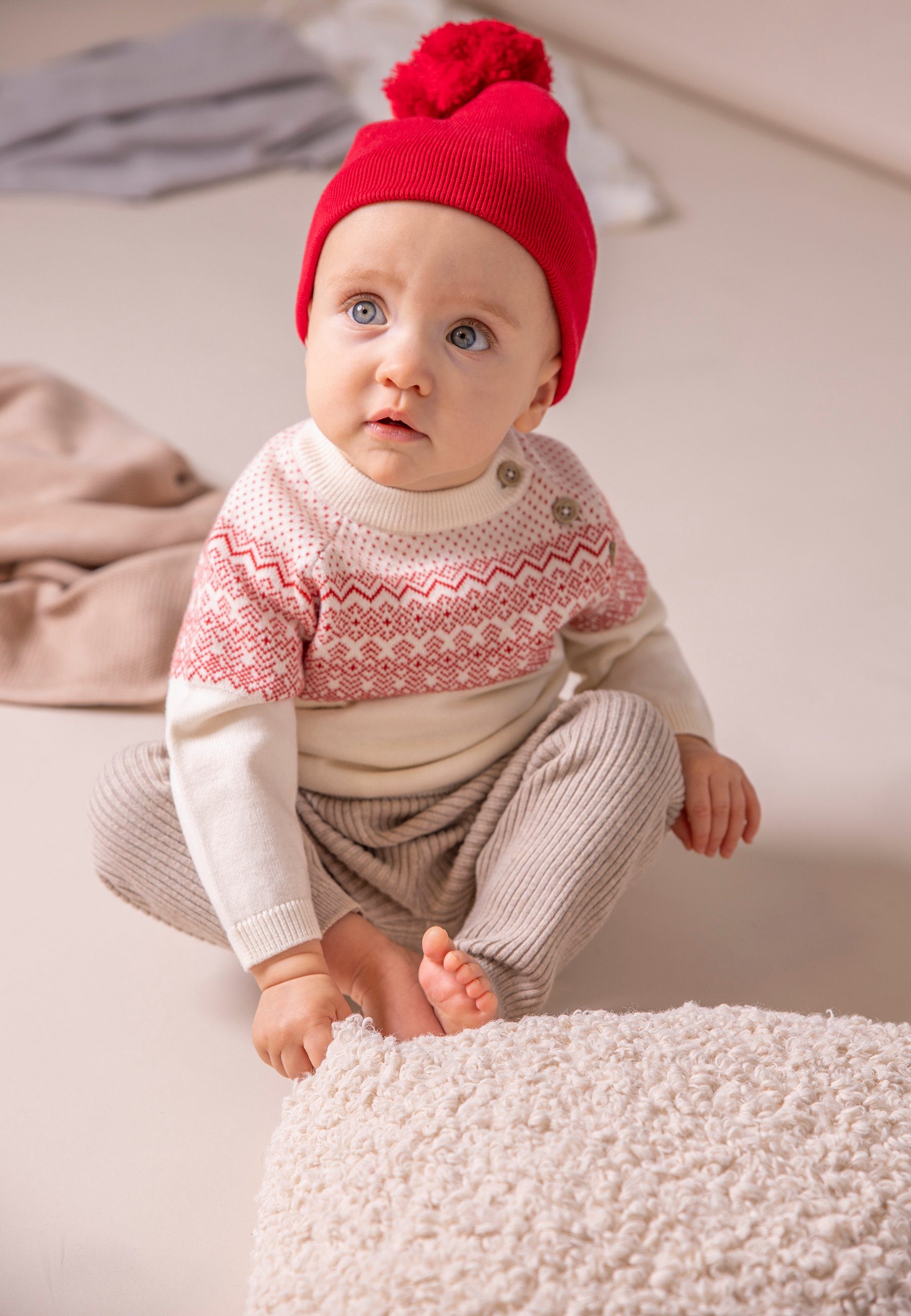 mit & Stellou Kinder Beanie friends Rot Beanie PomPom