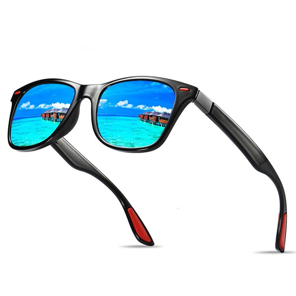 Vintage Unisex Superleichtes Rechteckige Haiaveng Sonnenbrille Damen Polarisiert Retro Sonnenbrille Sonnenbrille Herren black Rechteckig