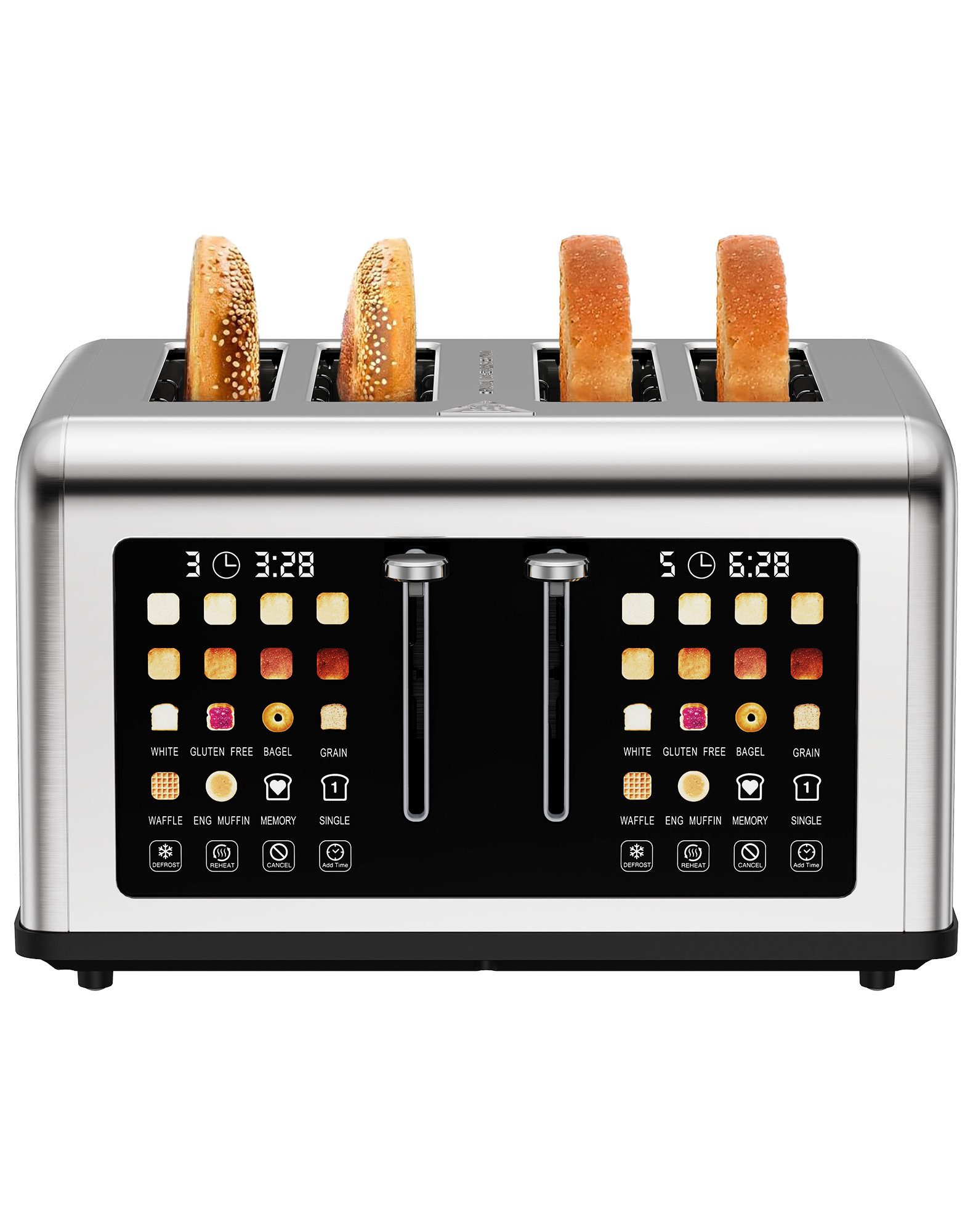 Fofile Toaster 2/4 Scheiben mit Abbruch-, Auftau- & Aufwärmfunktion, 4 kurze Schlitze, für 4 Scheiben, 1760 W, LED Anzeige, Berührungskontrolle, 8 Bräunungsstufen, 6 Brotsorten