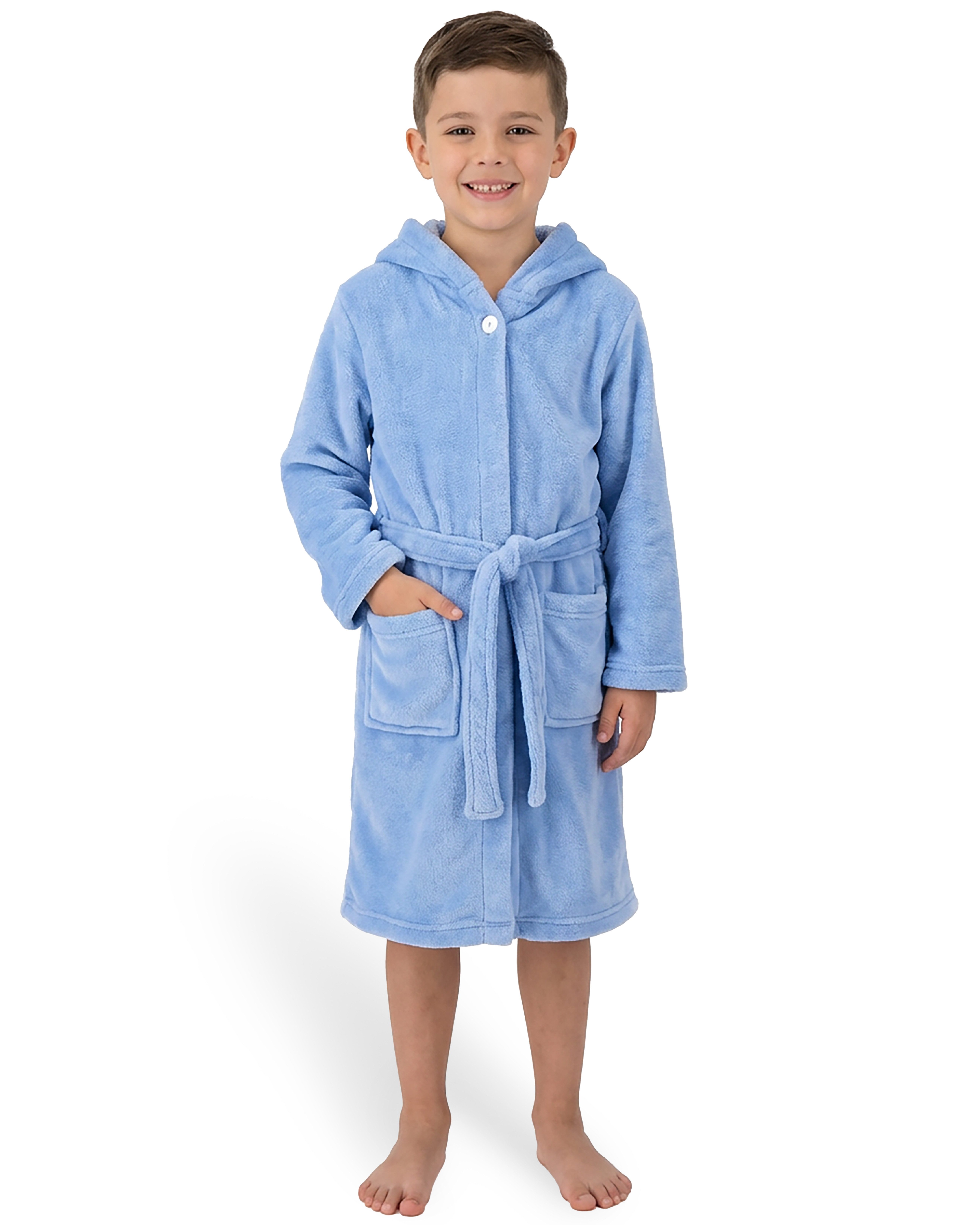 Gräfenstayn Kinderbademantel aus Fleece mit Kapuze & Knopf – Flauschiger Kinder-Bademantel, für Jungen & Mädchen, Größe 134-140