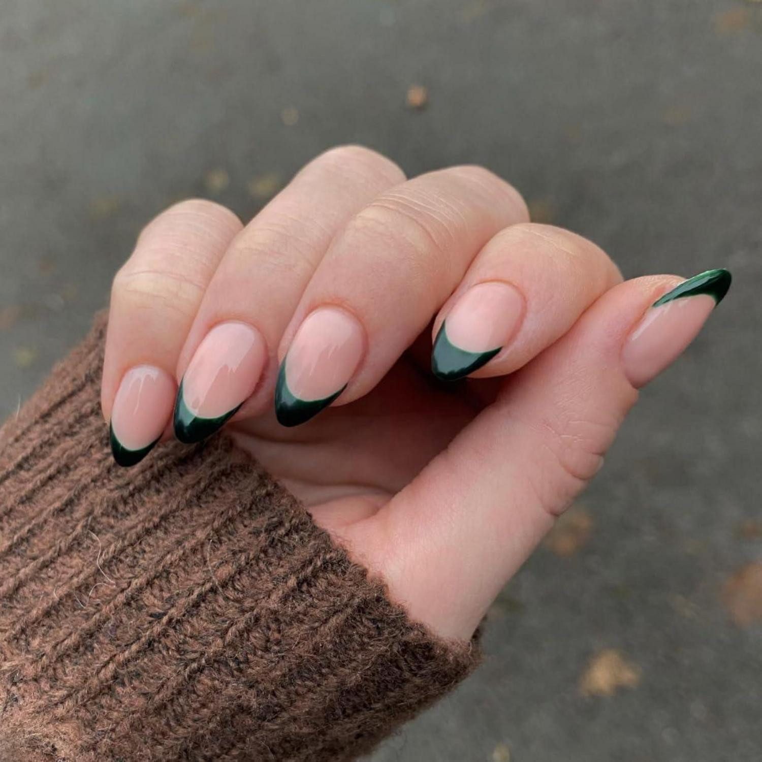 LuxusKollektion Kunstfingernägel Press On Nägel Gel French Tip 30 Stück Smaragd Mandel Dunkel Grün