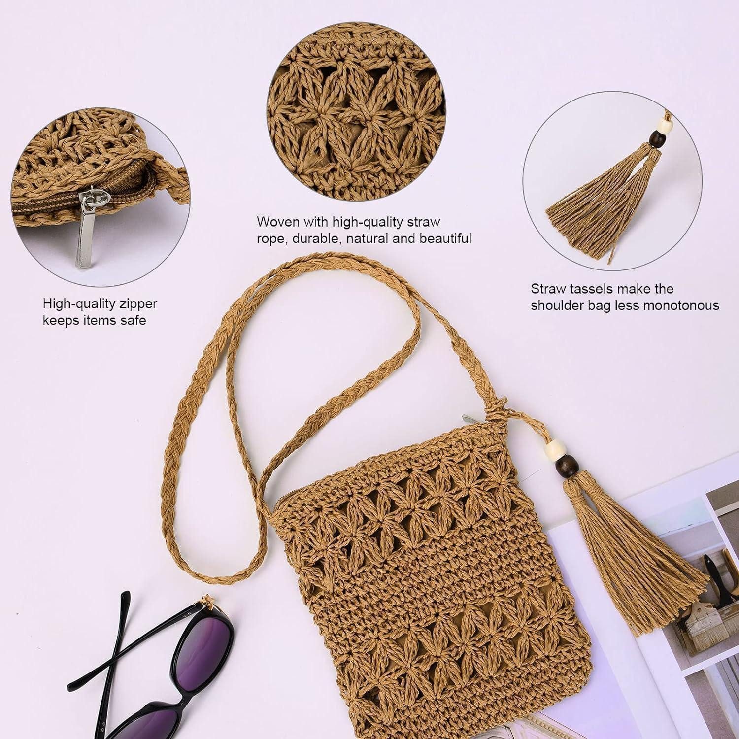 LuxusKollektion Umhängetasche Strohtasche Damen Stroh Umhängetasche Vintage Quaste Strand Crossbody