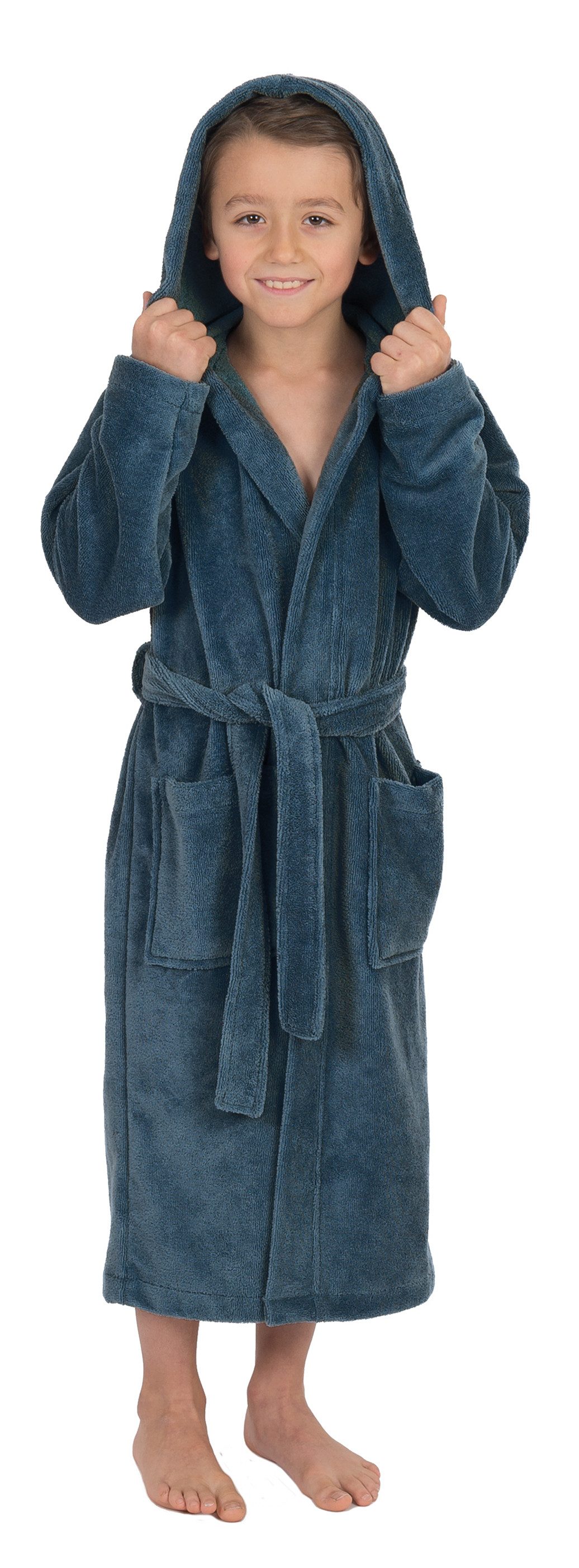 Wewo fashion Kinderbademantel 8521, Midilänge, Baumwoll-Mix, Kapuze, Gürtel, Soft Touch