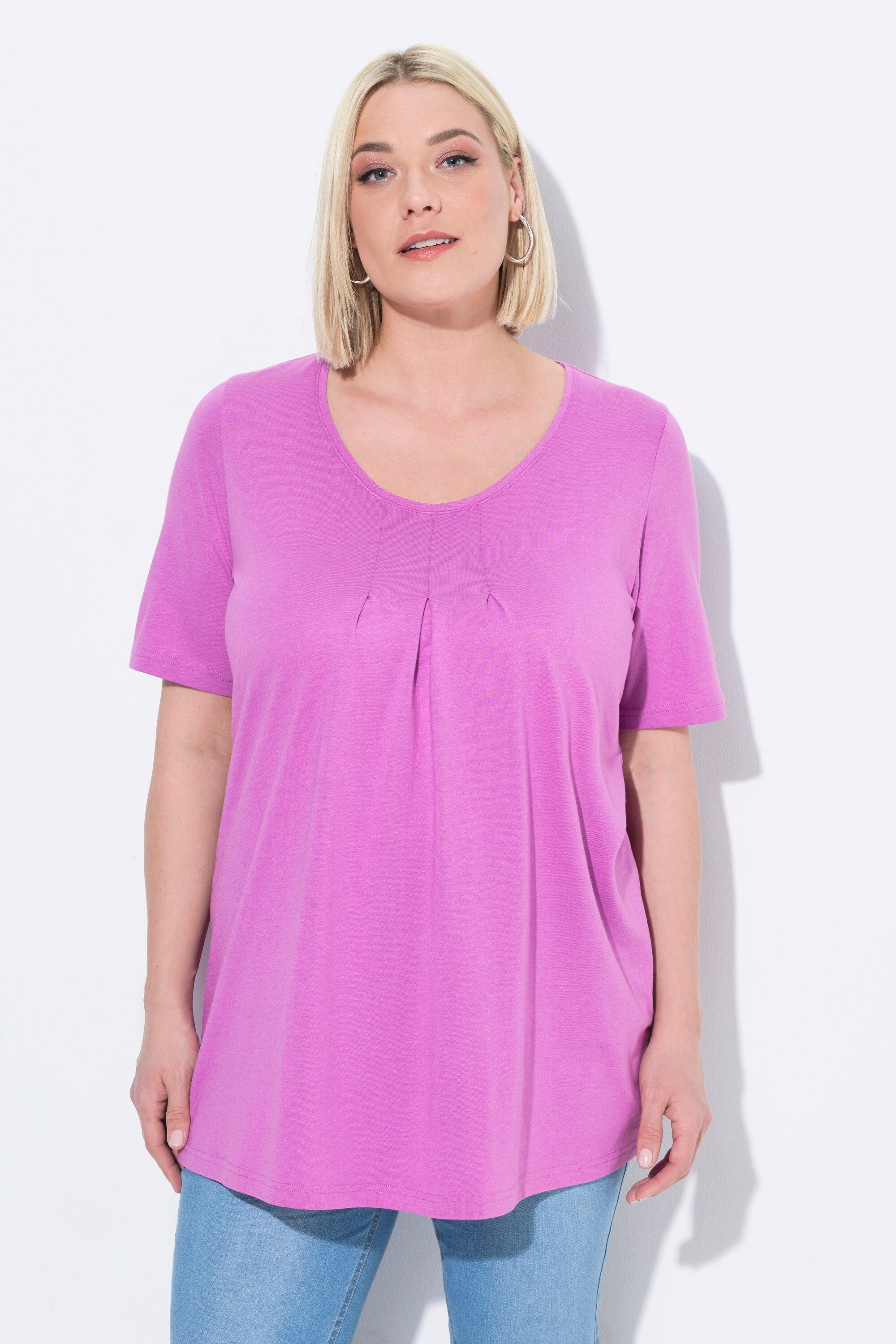 Ulla Popken T-Shirt T-Shirt Zierfalten A-Linie Rundhals Halbarm Modal