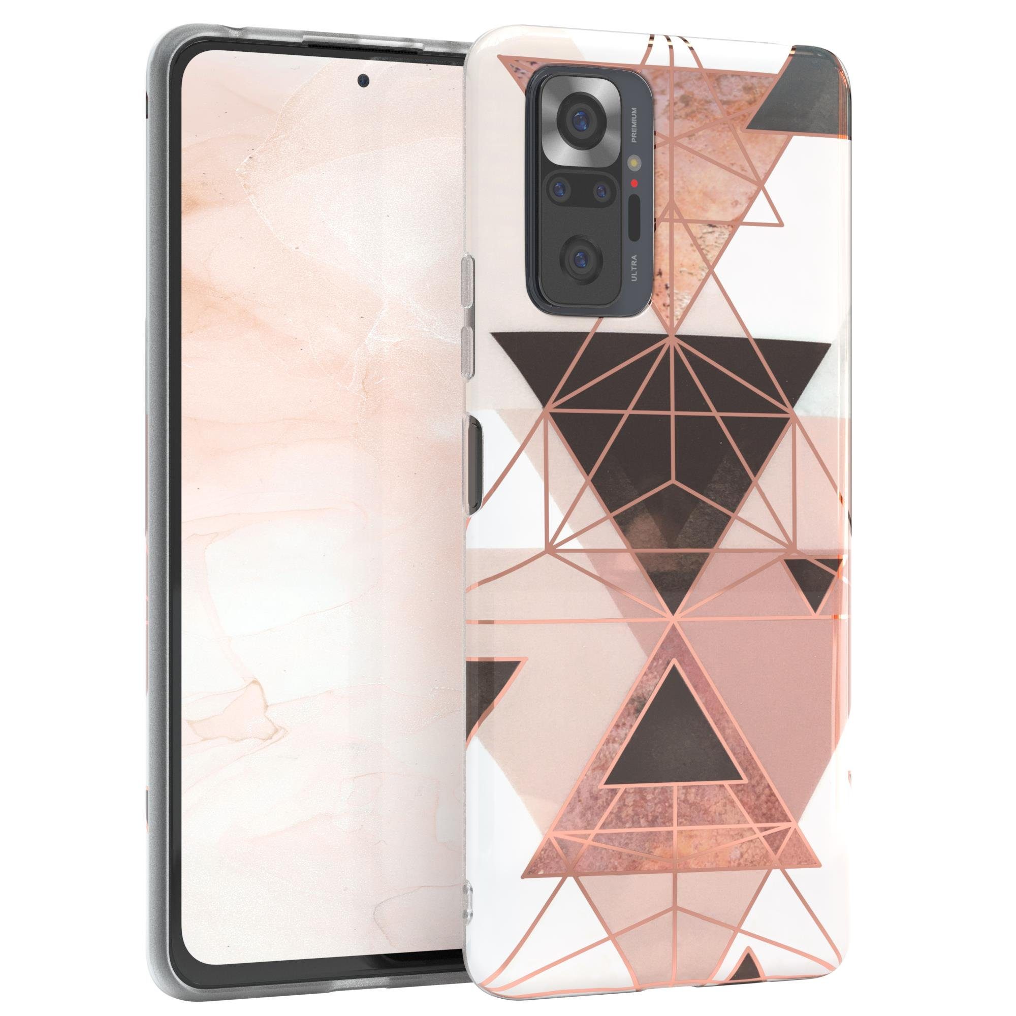 EAZY CASE Handyhülle IMD Motiv Cover für Xiaomi Redmi Note 10 Pro 6,67 Zoll, Hülle mit Kameraschutz Slimcover Display Bumper Geometrie Rosa Braun