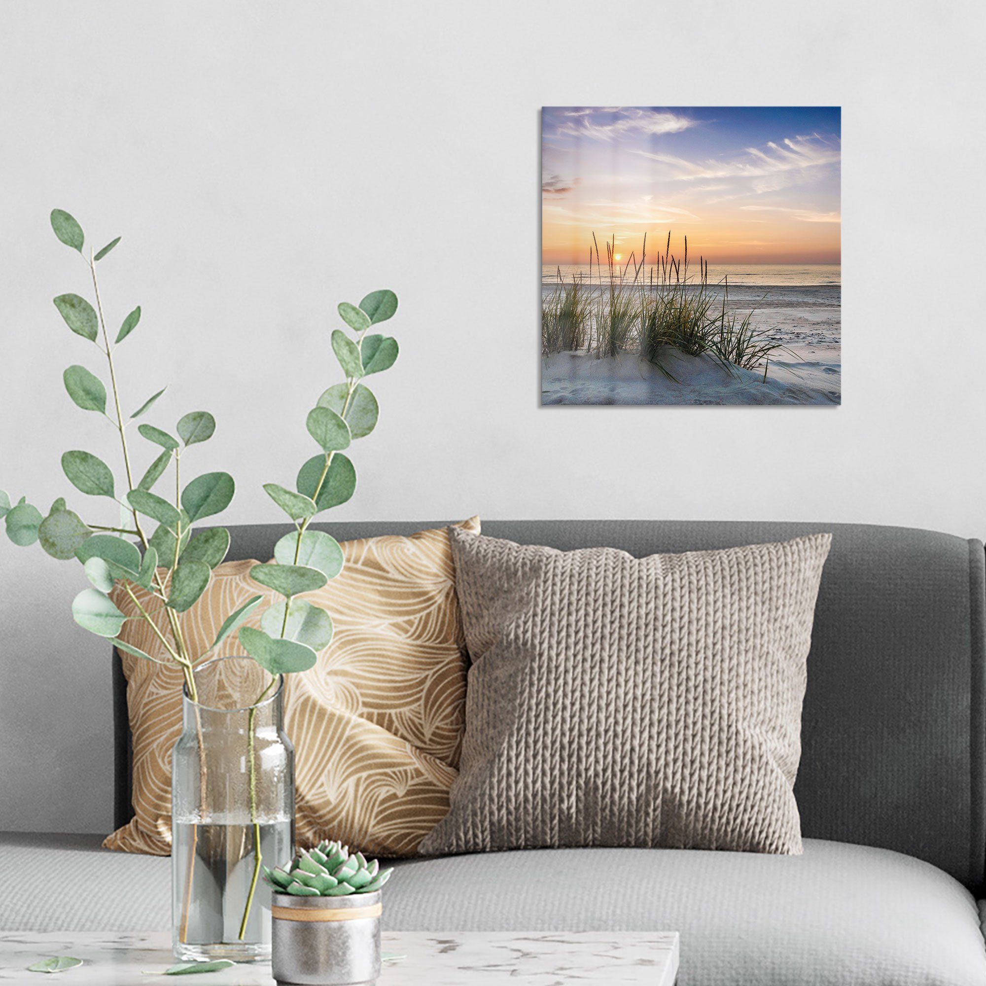 DEQORI Glasbild 'Sonnenuntergang am Strand', 'Sonnenuntergang am Strand', Glas Wandbild Bild schwebend modern