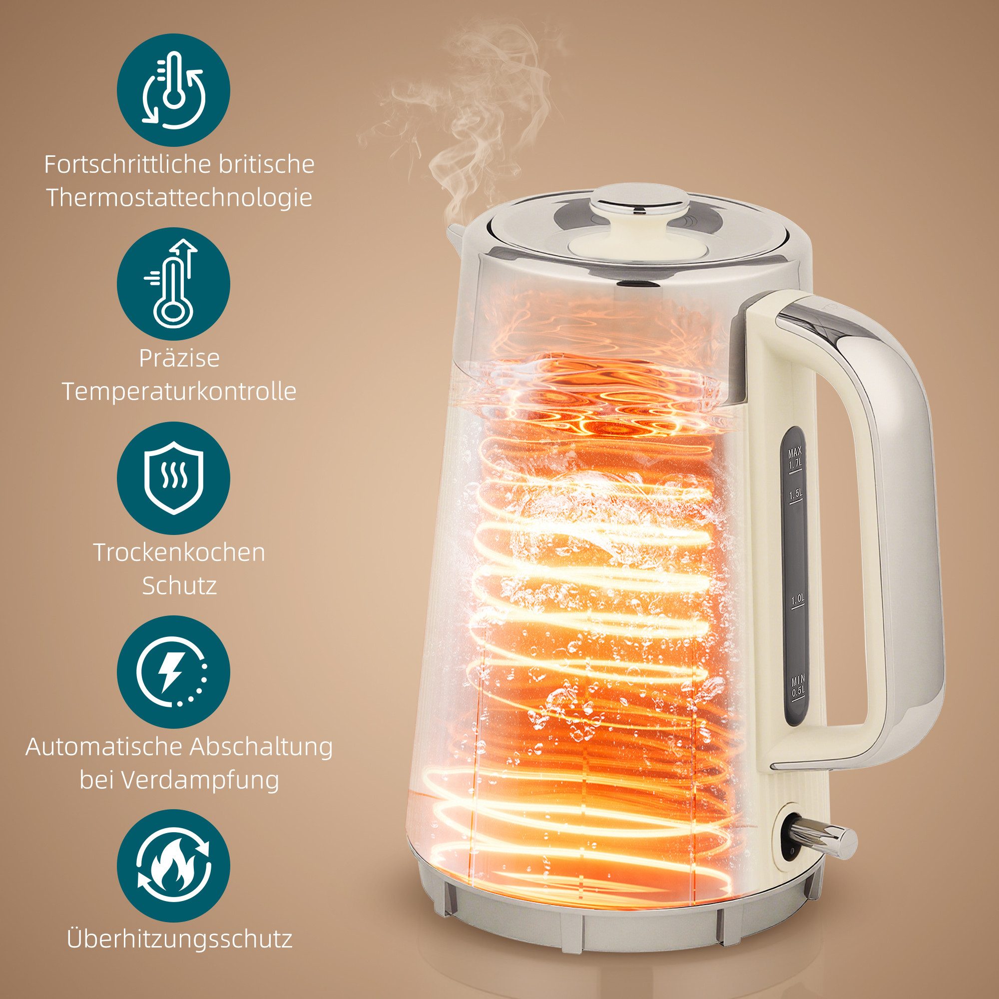 HOMCOM Frühstücks-Set Wasserkocher Toaster Set 1,7L mit Edelstahl-Innenraum 2200W (2-tlg), 4 Scheiben Toaster mit 7 Bräunungsstufen, Kalkfilter – Bild 4 von 5