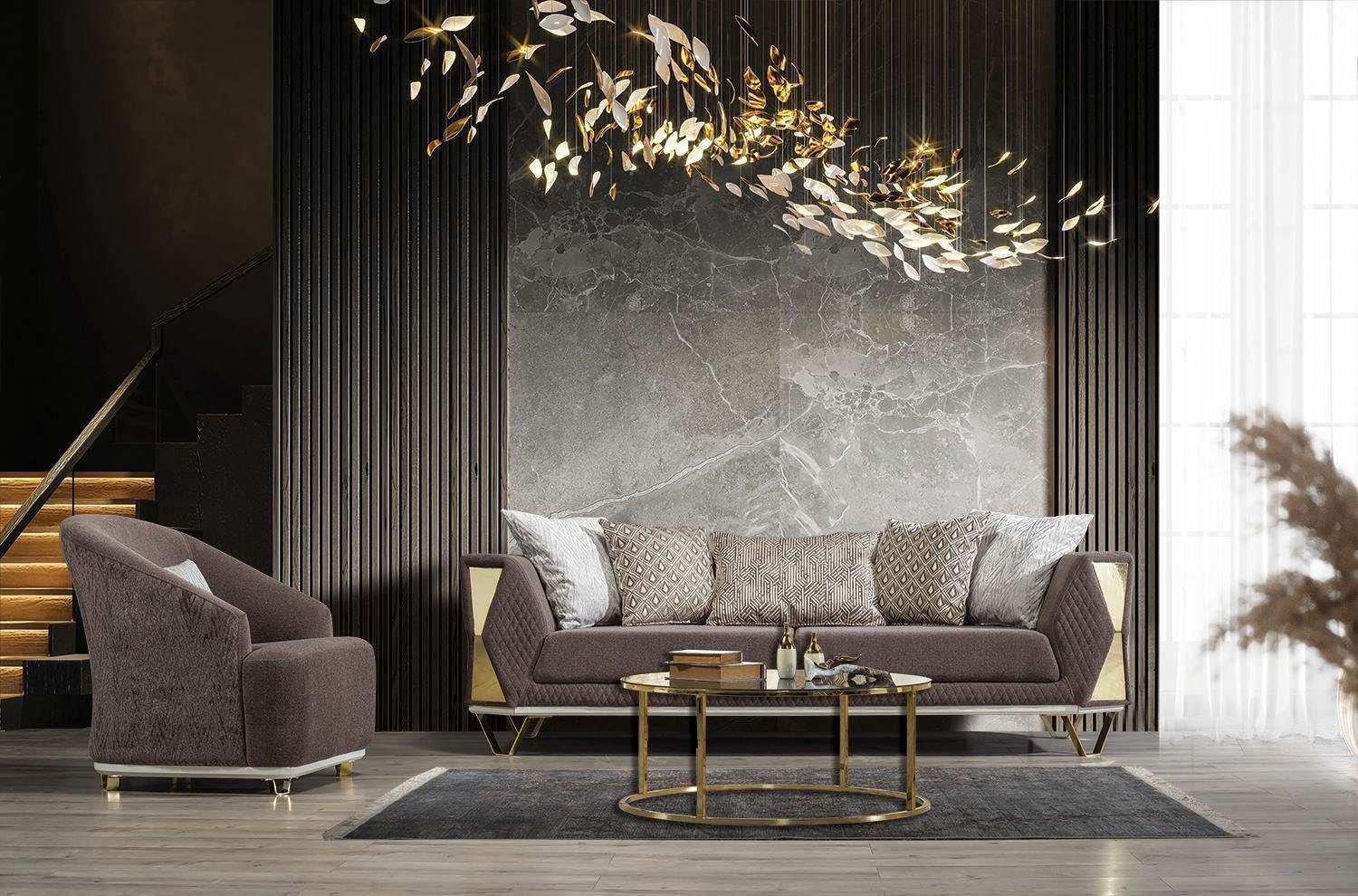 JVmoebel Sessel Wohnzimmer mit Metall Einsitzer Couch 1Sitz Sofa Sessel Möbel Textil