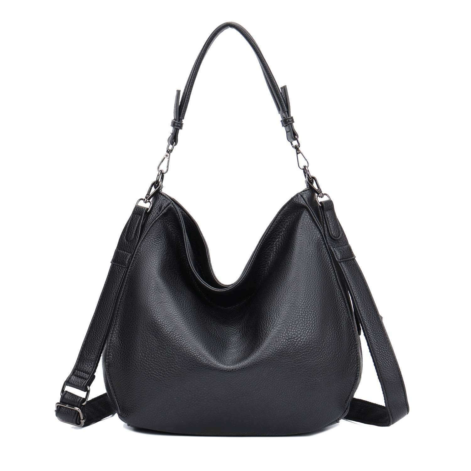 ITALYSHOP24 Schultertasche DAMEN TASCHE SHOPPER Hobo Cross Over Bag Reisetasche Umhängetasche, LEDER OPTIK Beuteltasche Cross body für Schule Reise Freizeit Urlaub