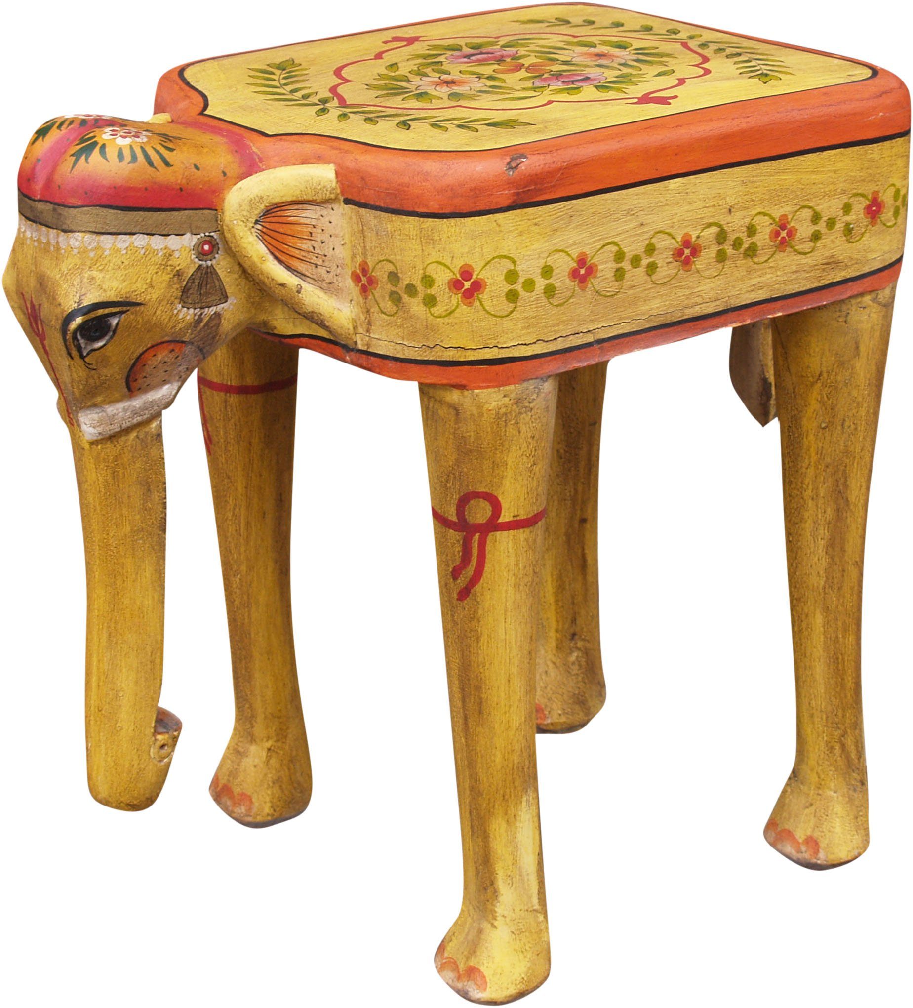 Guru-Shop Stuhl Bemalter Elefanten Hocker - gelb
