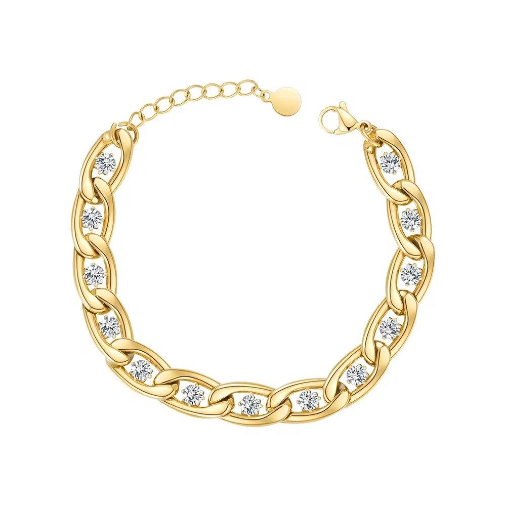 Gliederarmband Damen Gliederarmband Trend 18cm 18K Gold Edlestahl Hypoallergen