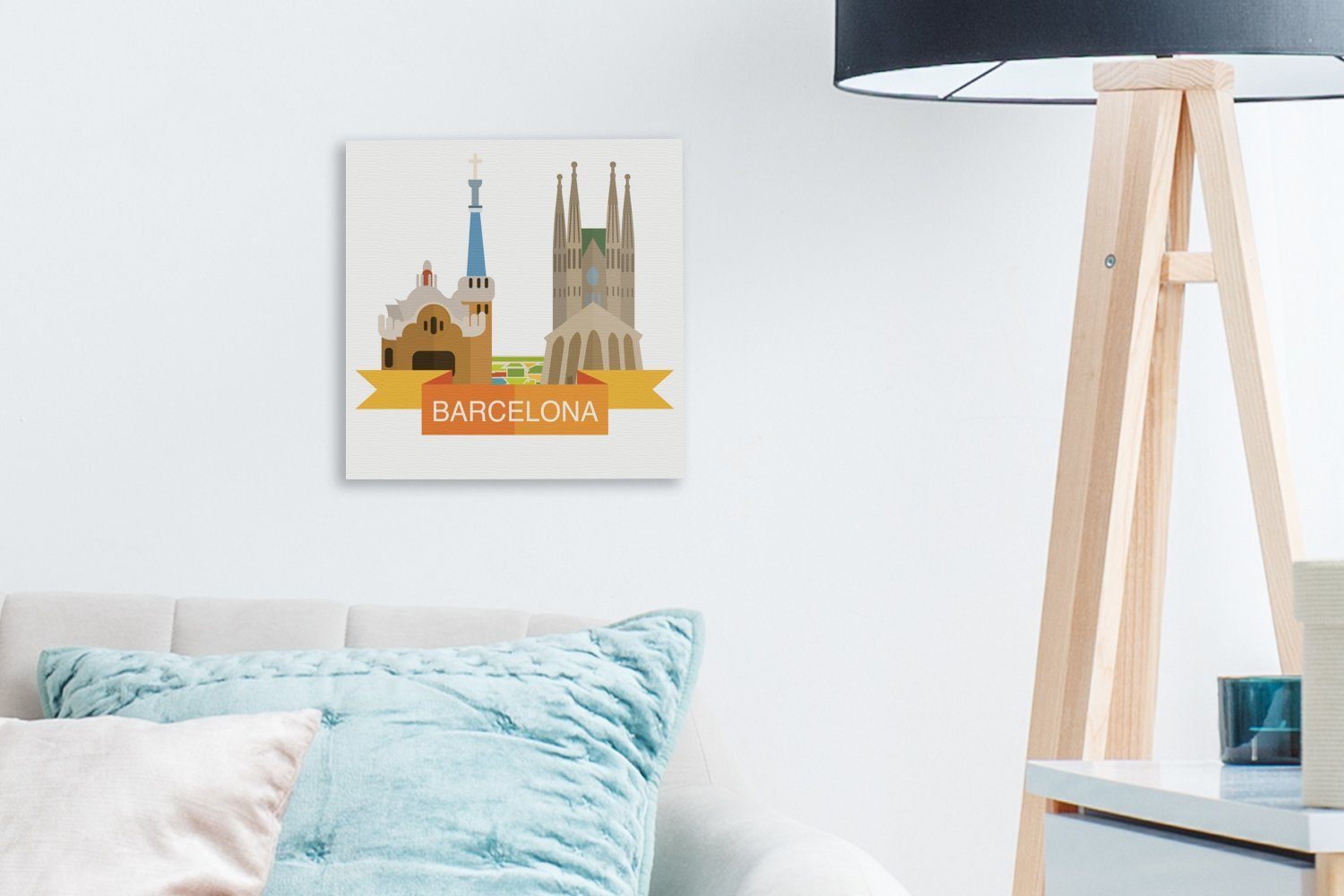 St), Wohnzimmer (1 Eine Bilder für OneMillionCanvasses® Leinwandbild Stadtbilds Schlafzimmer von Illustration Barcelona, Leinwand des