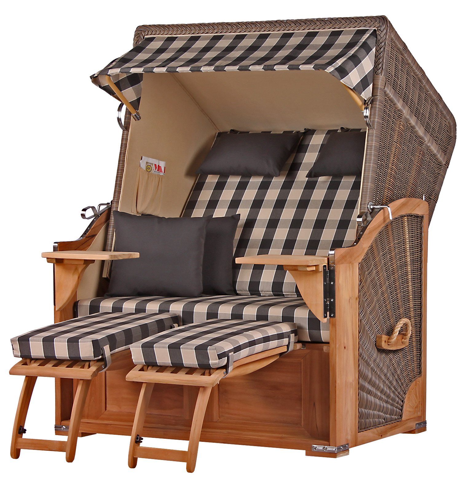 bene living Strandkorb Liftersystem - Komplettset, Ostsee-Strandkorb Teak Schaalsee Grad, BxTxH: cm, 175 - ca. grau PE 125x80x170 inkl. 505, Volllieger 2-Sitzer Modell