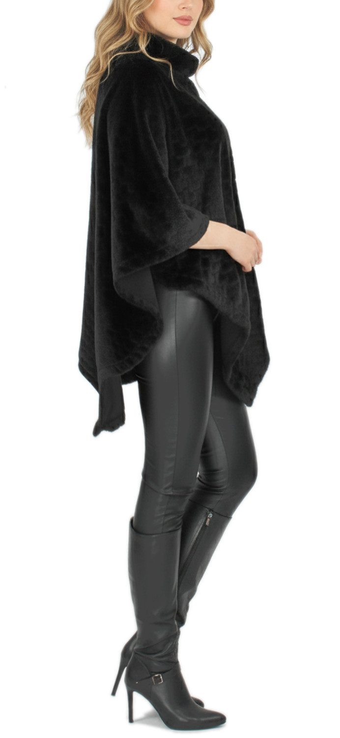 dy_mode Poncho Damen Kunstfell-Poncho Kuscheliger Umhang mit Herzchen-Muster in Unifarbe