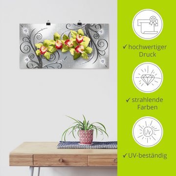 Artland Wandbild Grüne Orchideen auf Ornamenten, Blumenbilder (1 St), als Alubild, Outdoorbild, Leinwandbild, Poster, Wandaufkleber