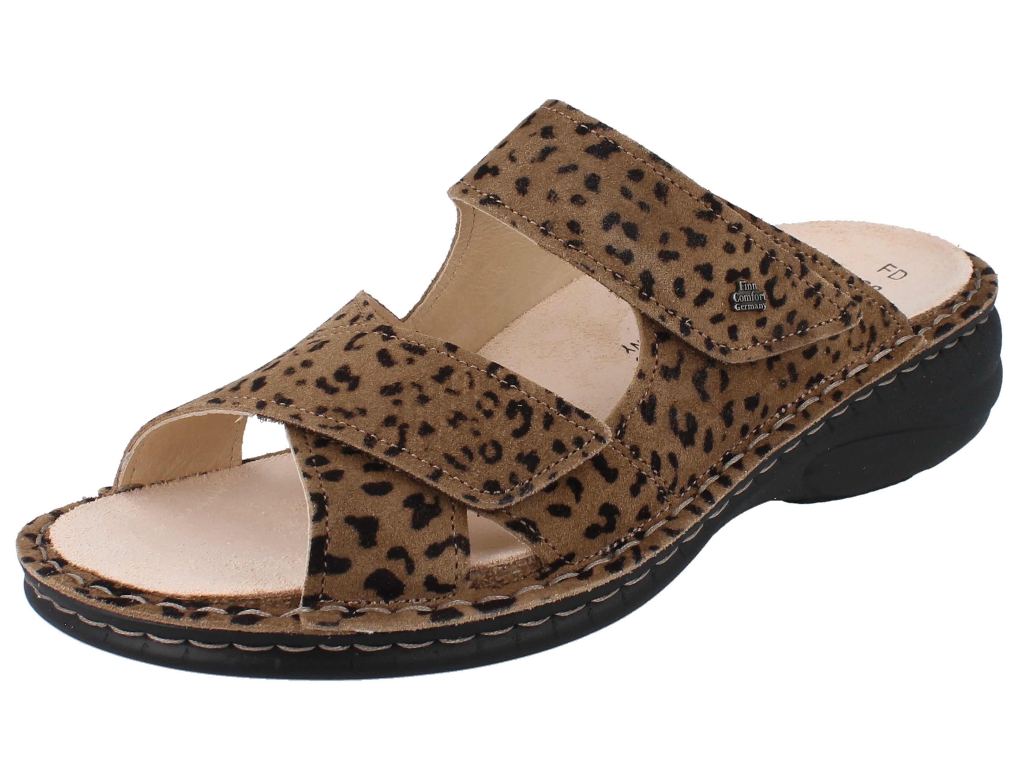 Finn Comfort FINN COMFORT Melrose Damen Pantoletten braun leo Nubukleder - Größe: Pantolette Wechselfußbett
