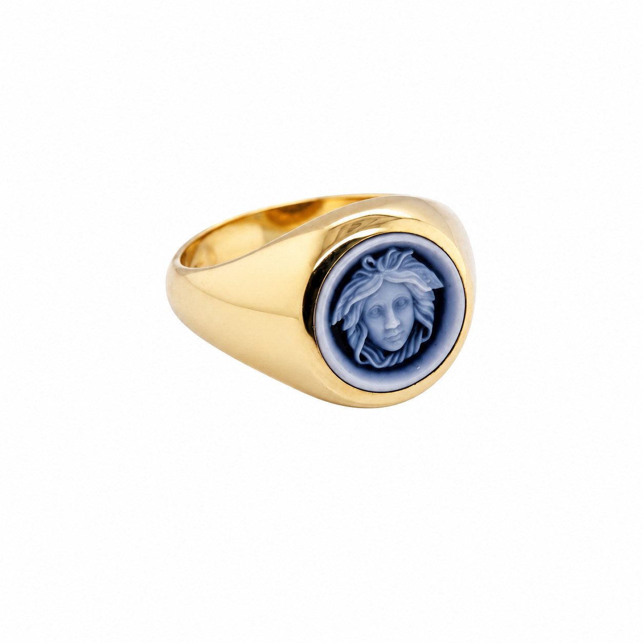 Sogni d'oro Fingerring "Medusa" mit Achat-Kamee, Silber 925 vergoldet