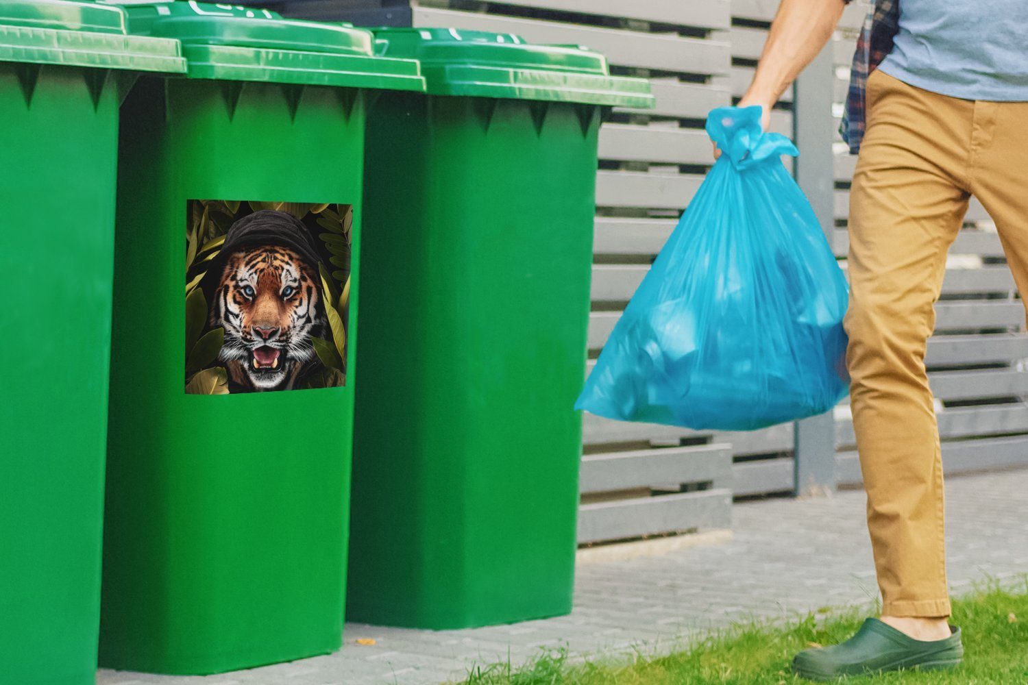 Tiger MuchoWow - St), Dschungel Mülltonne, Wandsticker Sticker, Abfalbehälter Container, - Mülleimer-aufkleber, (1 Blätter