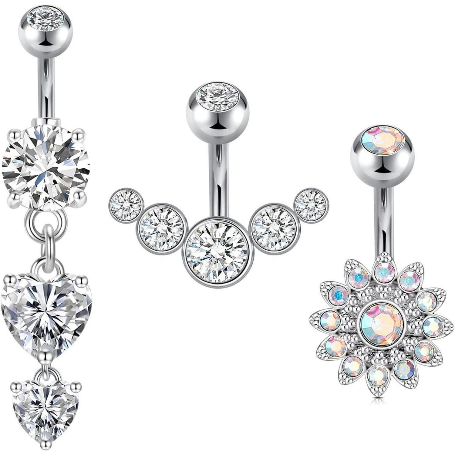 vcmart Bauchnabelpiercing Kurzes Bauchnabelpiercing Herz Chirurgenstahl 14G 6mm Silber