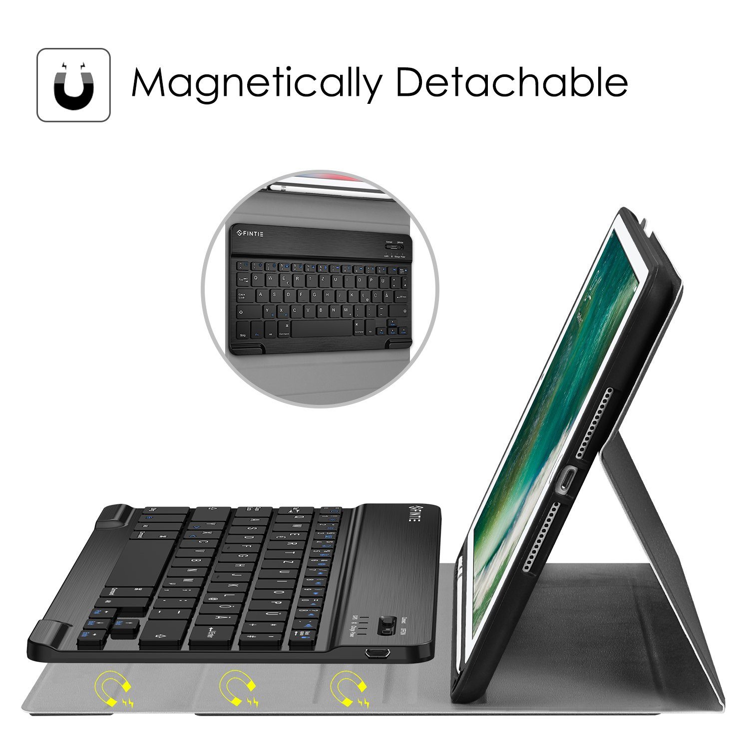 Fintie Tablet-Hülle für iPad 9.7 2018 (6. Gen) mit magnetisch QWERTZ Bluetooth Tastatur, Soft TPU Rückseite Gehäuse Keyboard Case mit eingebautem Pencil Halter – Bild 4 von 5