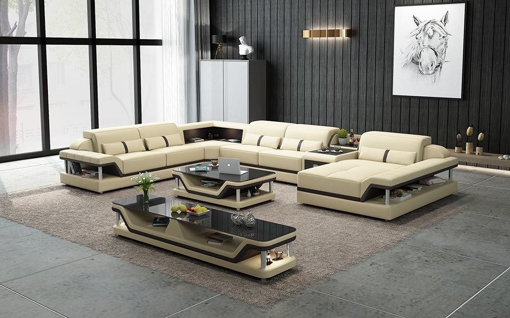 JVmoebel Ecksofa Designer Wohnlandschaft U-Form Couch Ecksofa Polster Ecke Sofa, Made in Europe Beige/Braun