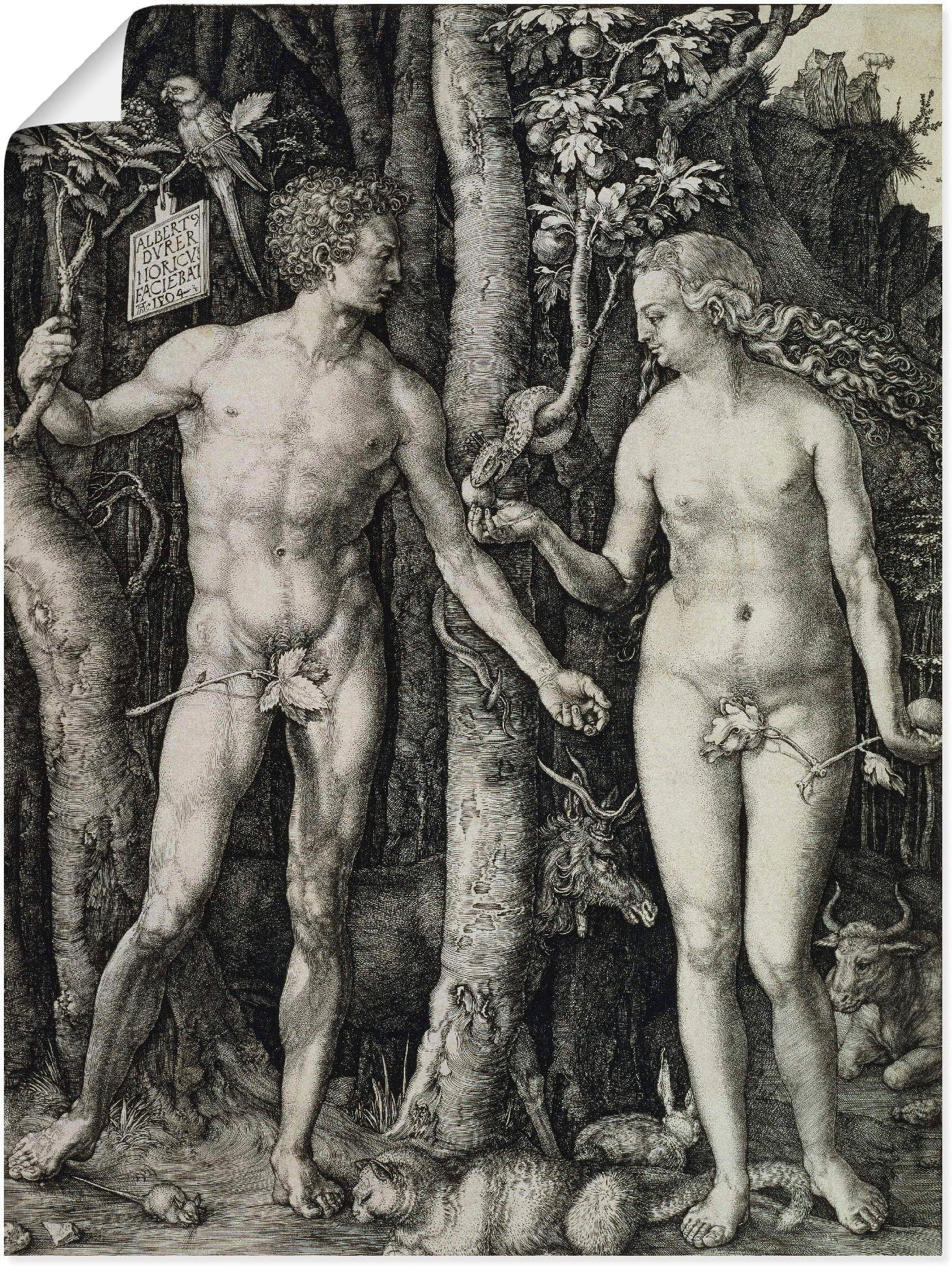 Poster Größen Religion Leinwandbild, in Wandbild Artland 1504, oder Wandaufkleber und (1 St), Adam als versch. Eva.