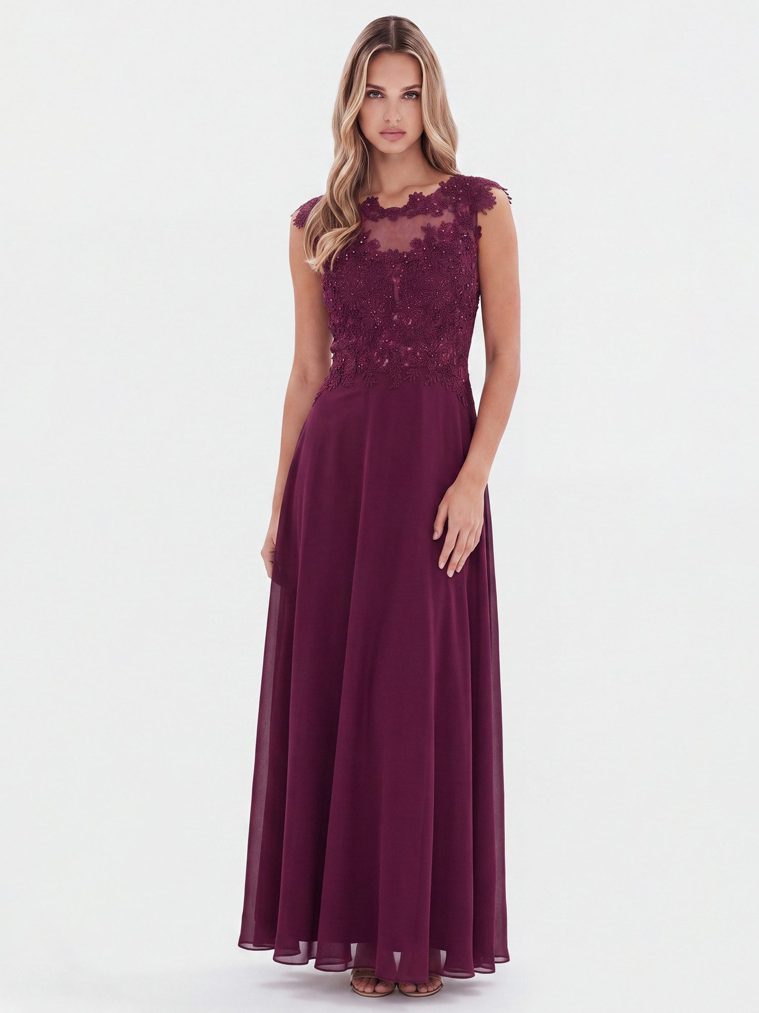 Apart Abendkleid mit floraler Spitze und fließendem Rock