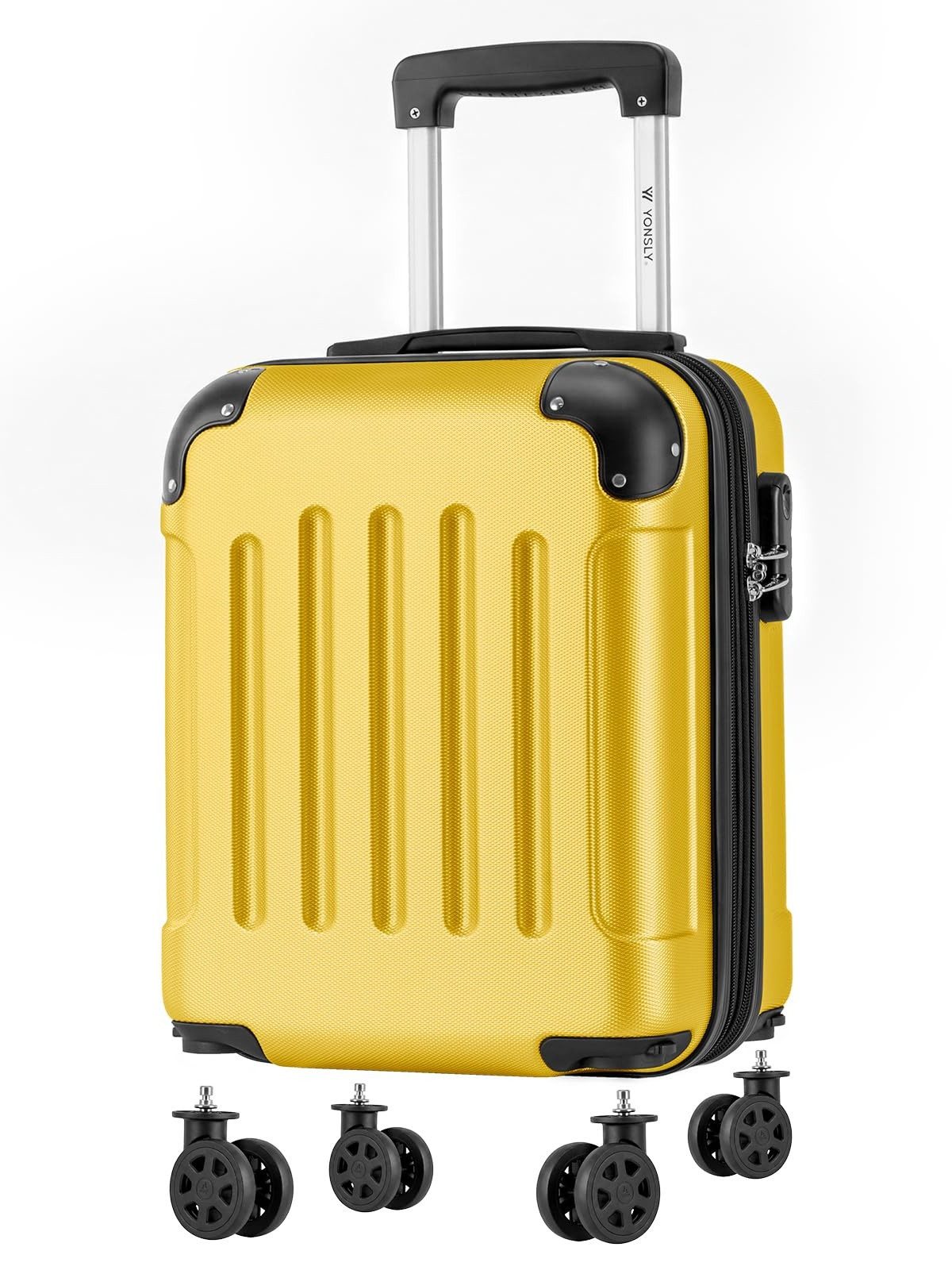 YONSLY Handgepäckkoffer Kabinenkoffer Reisekoffer Trolley mit abnehmbaren Rollrädern, 4 Rollen, ABS-Hartschale mit Zahlenschloss und ergonomischem Gummigriff