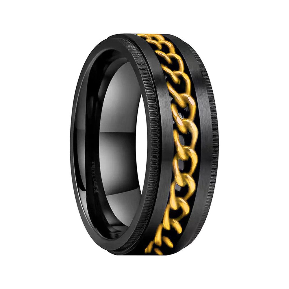 Taffstyle Fingerring Ring Spinner bewegliche Kette Schwarz Gold Größe 55 (17.5) (Bandring Biker Schmuck Geschenke für Männer Herren), Edelstahl spinning Drehring Partner Fingerring Herrenring