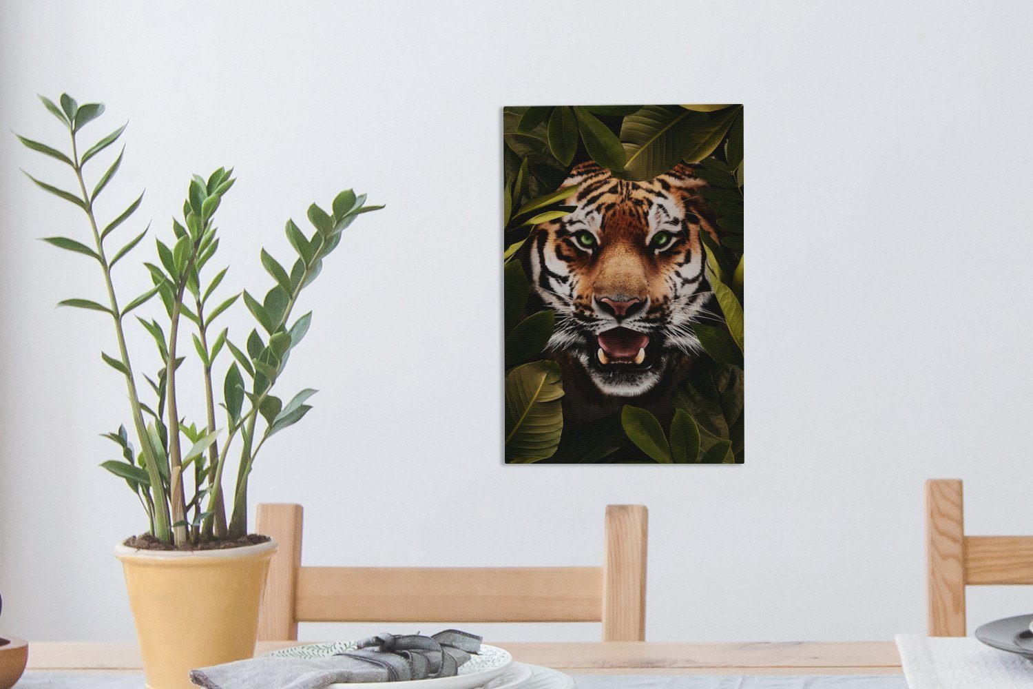 Grün Zackenaufhänger, (1 Gemälde, Tiger St), - inkl. Augen, Leinwandbild fertig Leinwandbild bespannt - OneMillionCanvasses® 20x30 cm